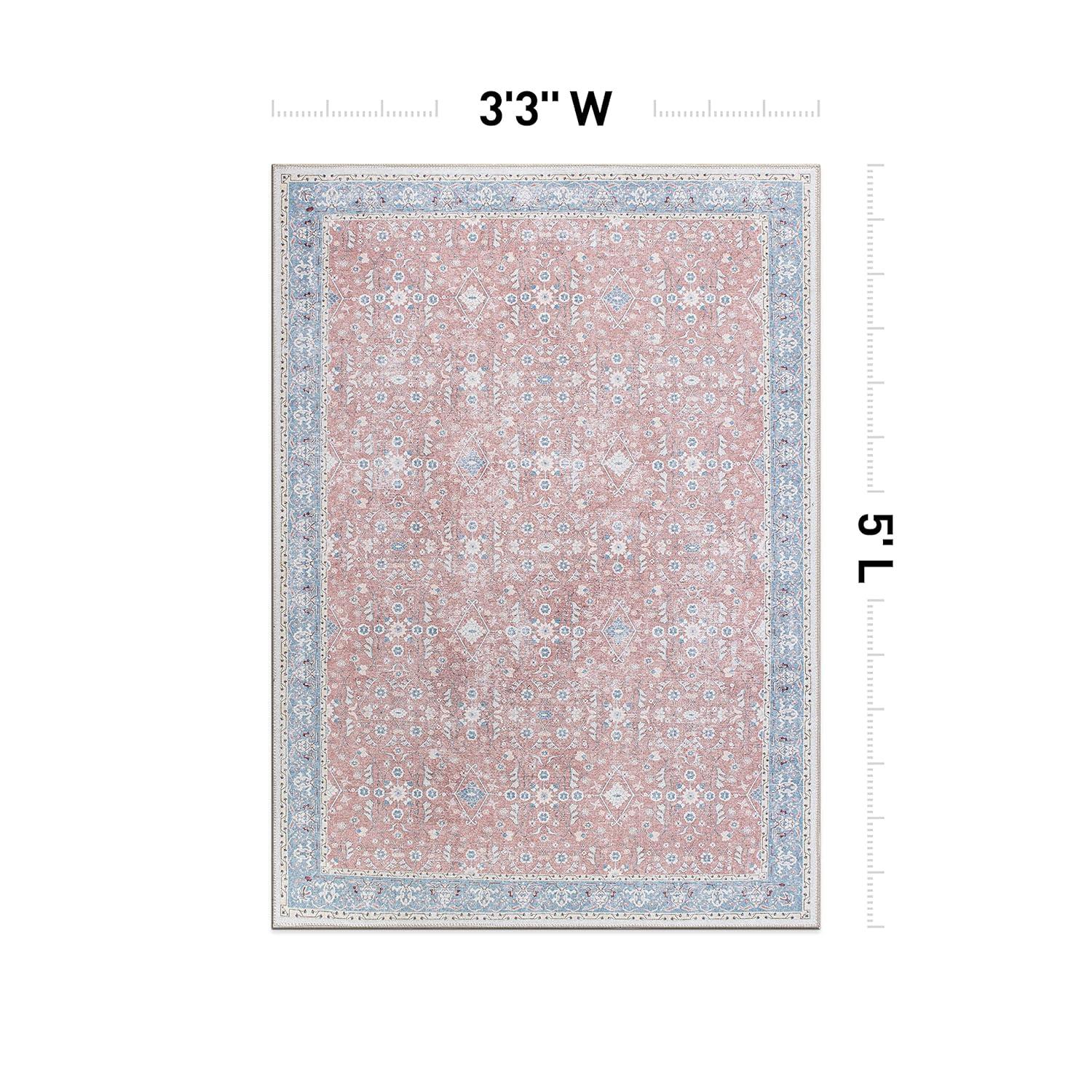 Rugshop Transitional Bordered Floral Stain Resistant Flat Weave Eco Friendly Premium Recycled Machine Washable Area Rug 3'3"x5' Rust