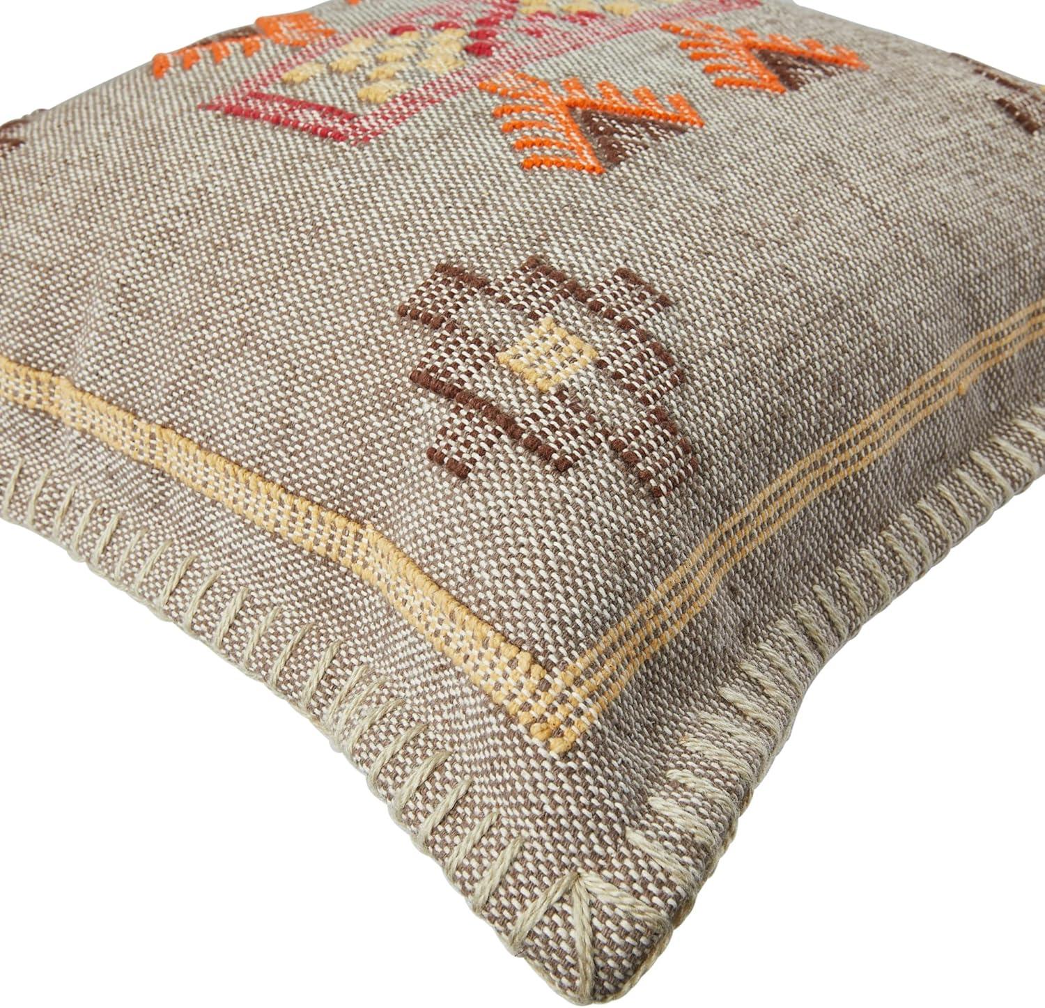 Creative Co-Op Handwoven Cotton Throw Pillow with Geometric Embroidery, Multicolor