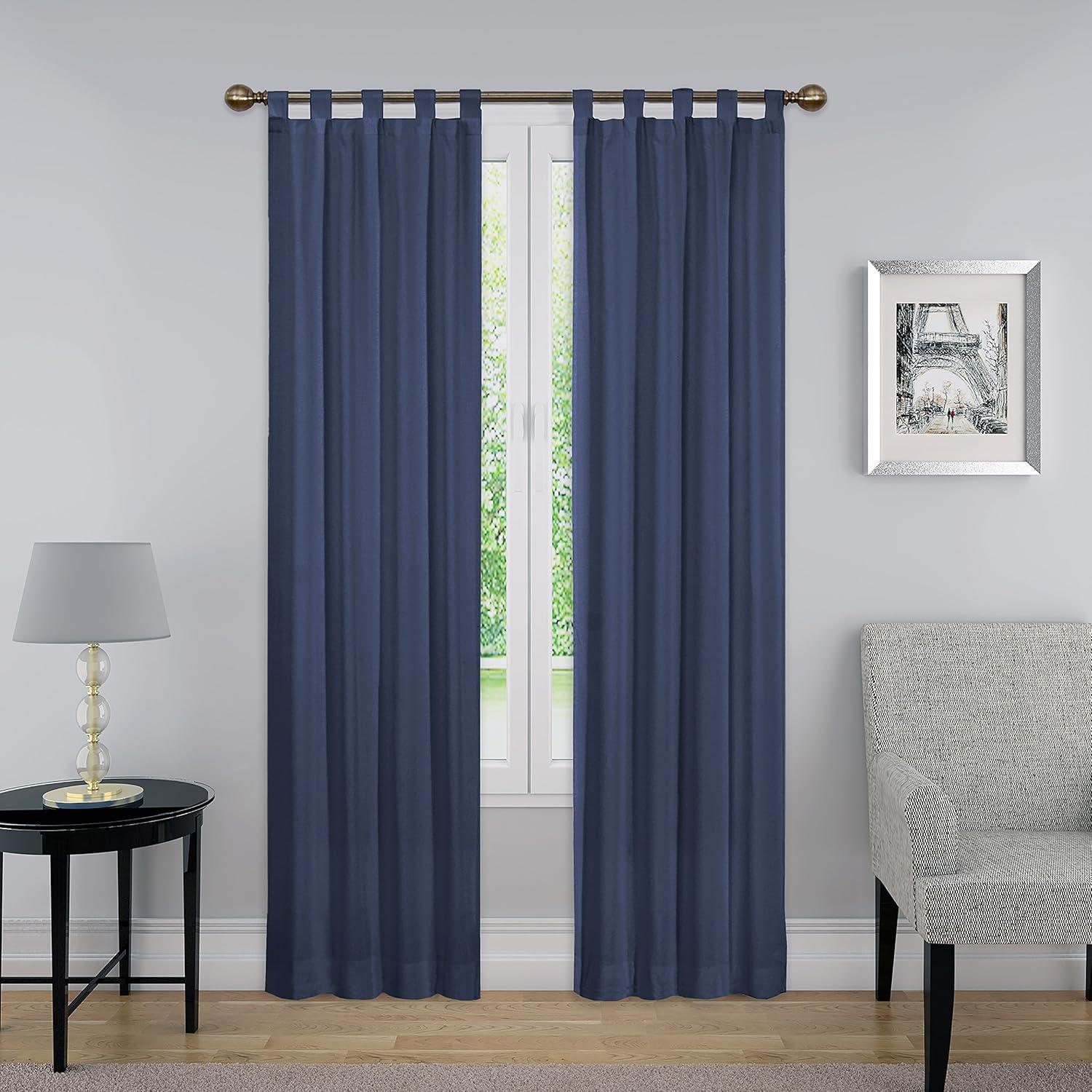 Indigo Room-Darkening Tab Top Cotton-Polyester Curtains, Extended Size