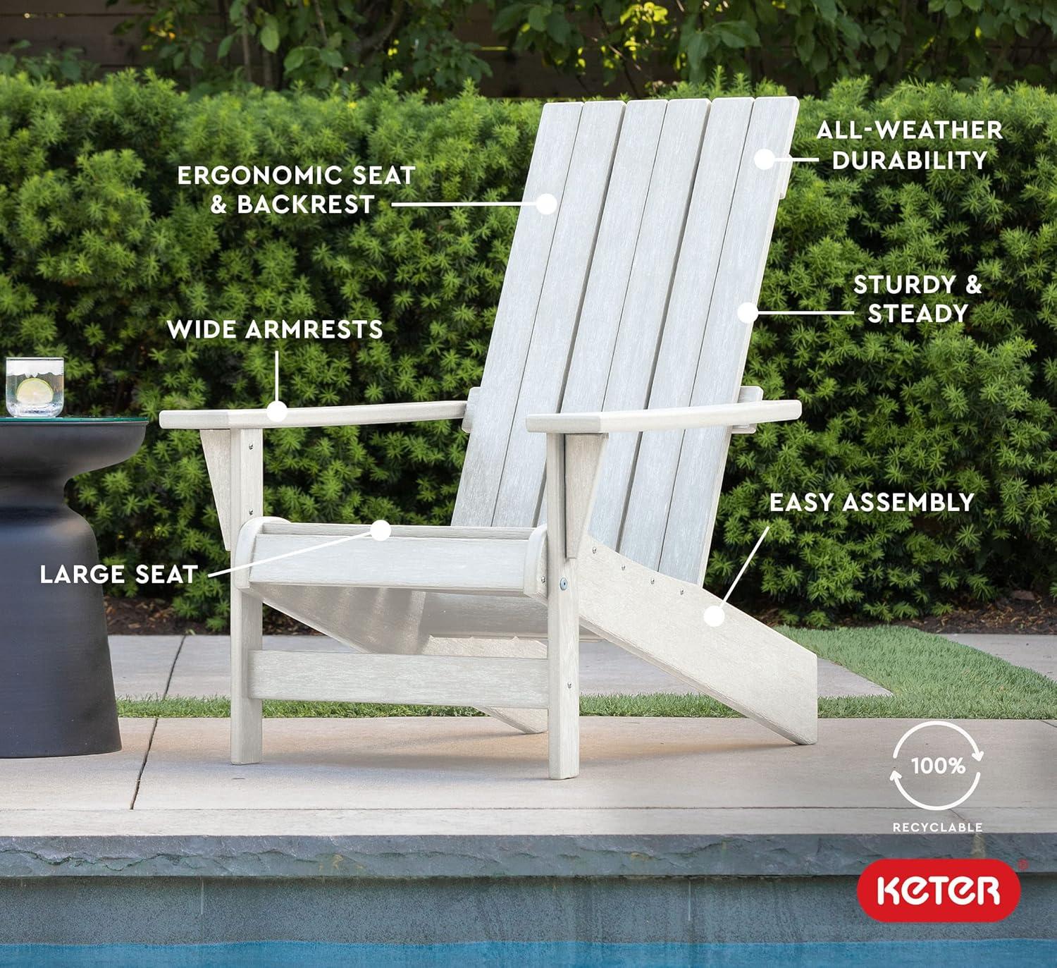 Keter Keter Montauk Adirondack Chair Modern Premium Weatherproof Outdoor Patio Furniture Ideal for Entertaining by the Pool or Backyard Fire Pit