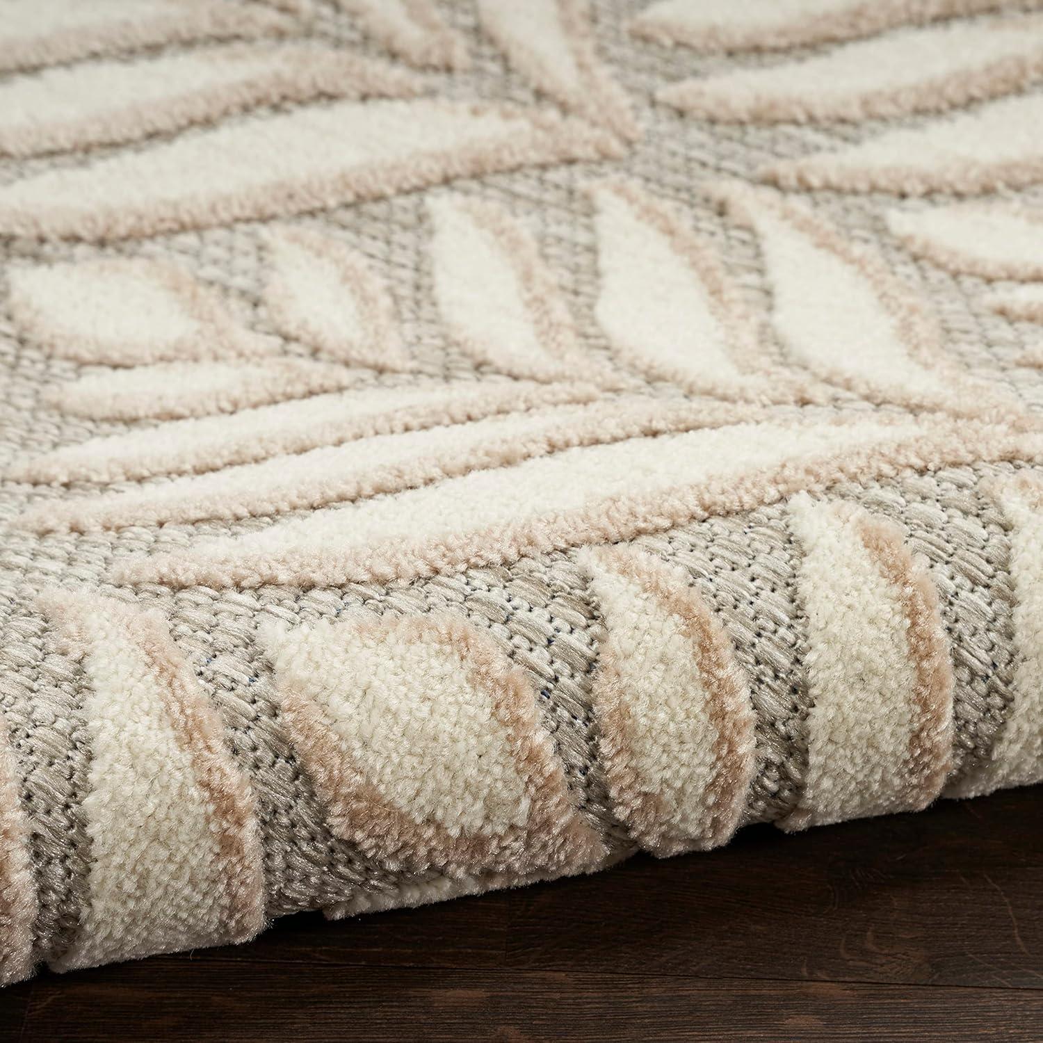 Nourison Aloha Tropical Palm Flatweave High-Low Indoor Outdoor Area Rug Ivory Grey 5'3" x 7'5"