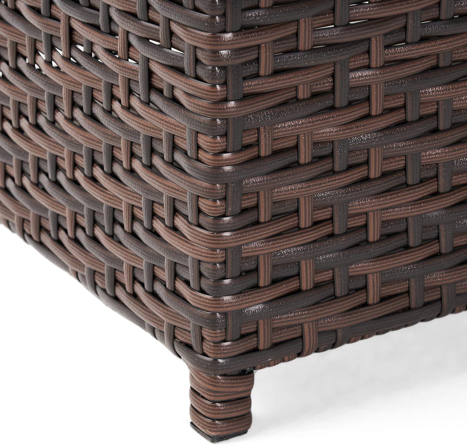 Wing Wicker Patio Storage Bench - Multi Brown - Christopher Knight Home: Iron Frame, Water & UV Resistant, Seats 2