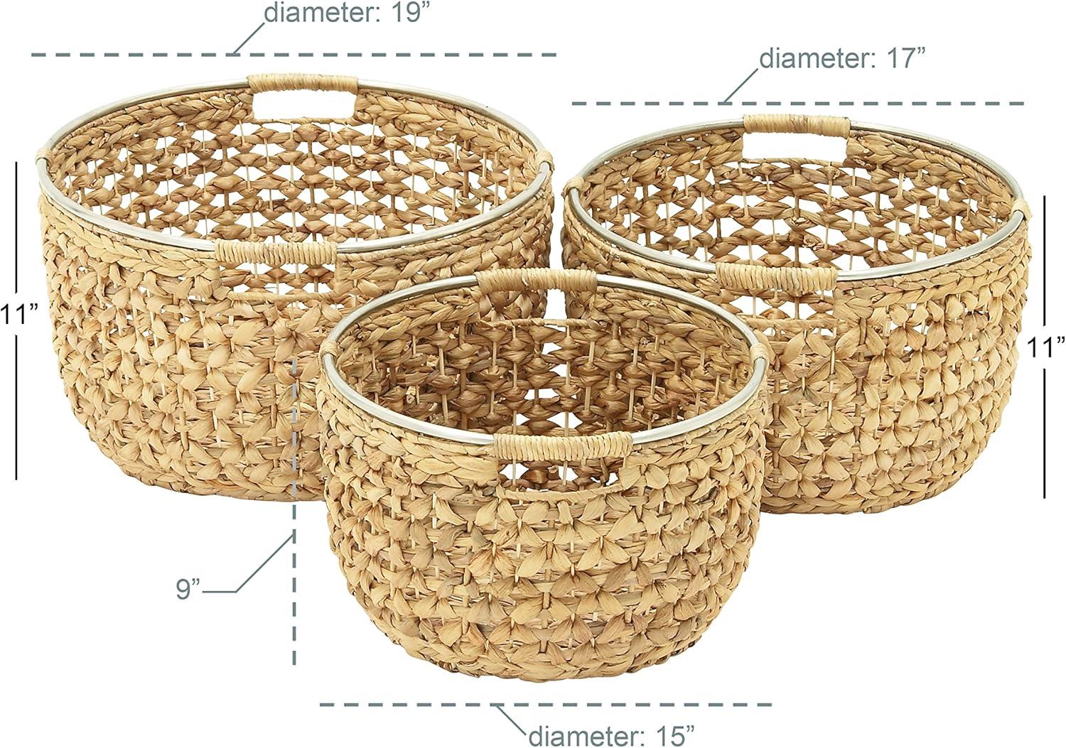 Polished Seagrass Round Storage Basket with Metal Handles