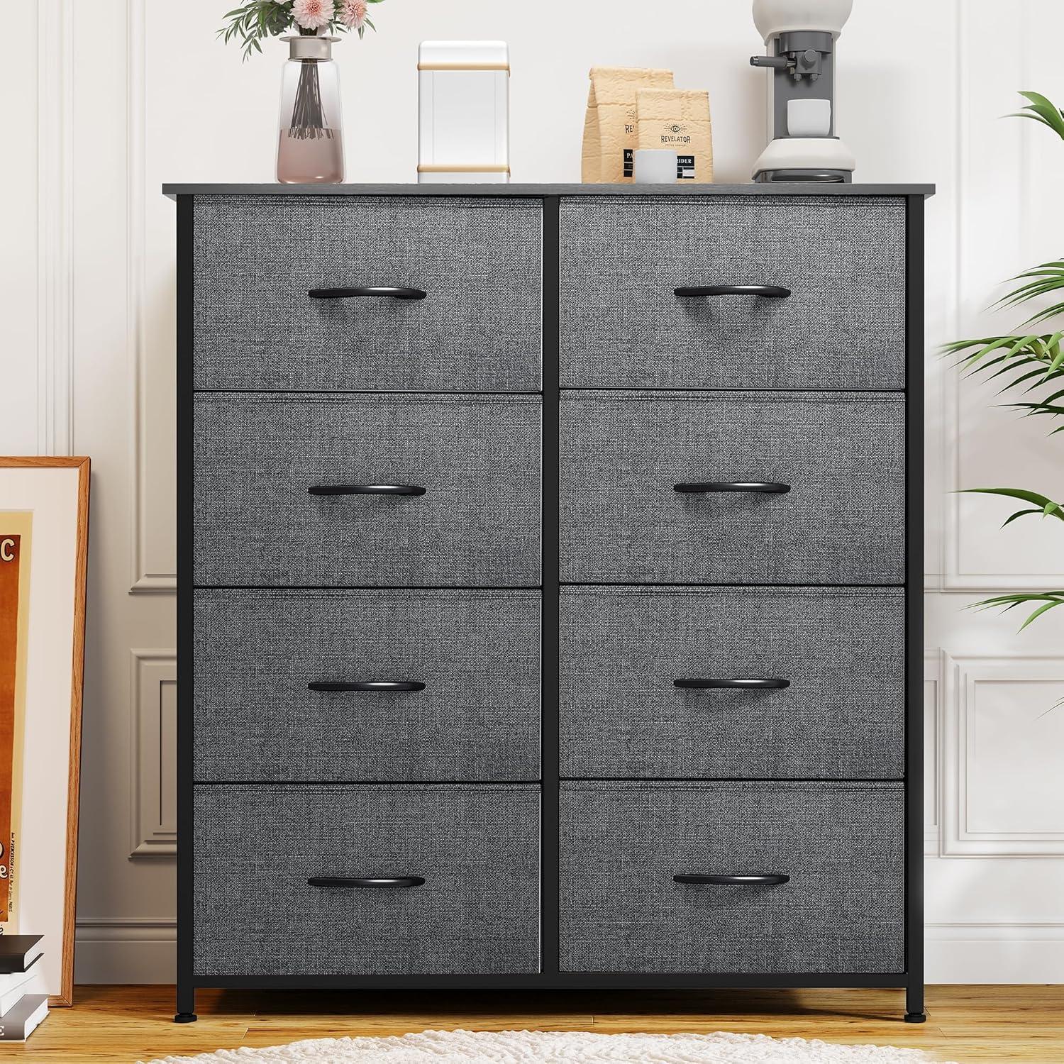 DWVO Dresser for Bedroom, Fabric Dresser with 8 Drawers, Tall Dresser, Chest of Drawers for Closet, Living Room