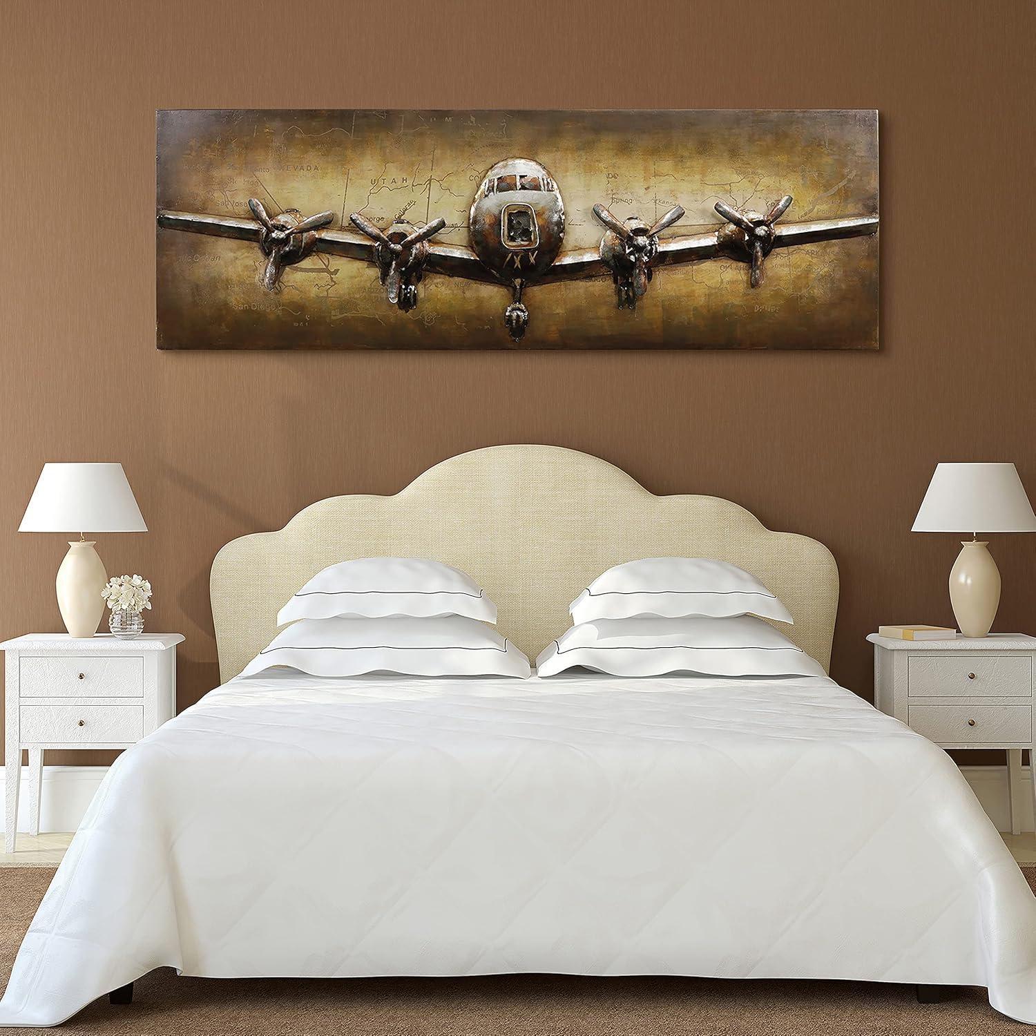 Empire Art Direct  24 x 72 in. Airplane Hand Painted Primo Mixed Media Iron Wall Sculpture 3D Metal Wall Art