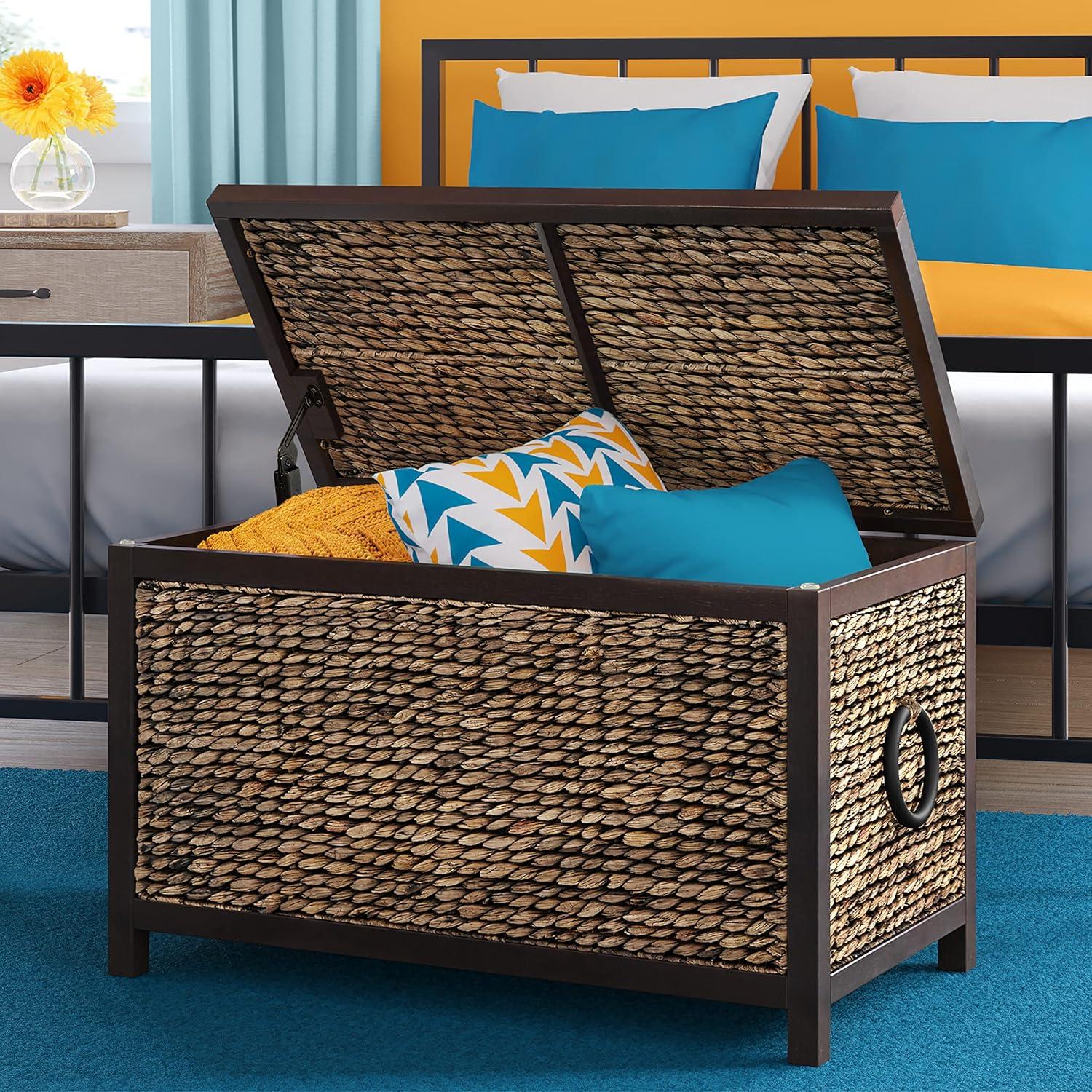 ClickDecor Wilson Storage Trunk Rustic Wicker Black: Farmhouse Style, No Assembly, Anti-Tip Hardware, 18x30x16"