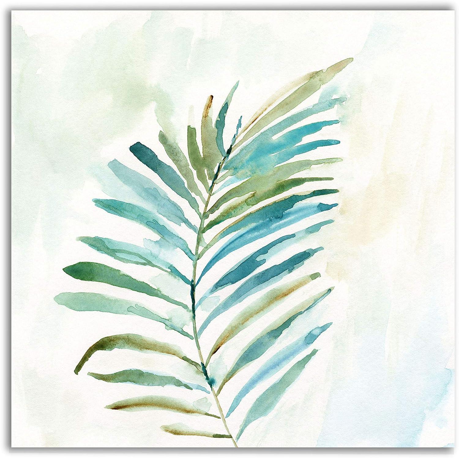 Tropical Leaf Green and Blue Canvas Wall Art, 32" x 32"