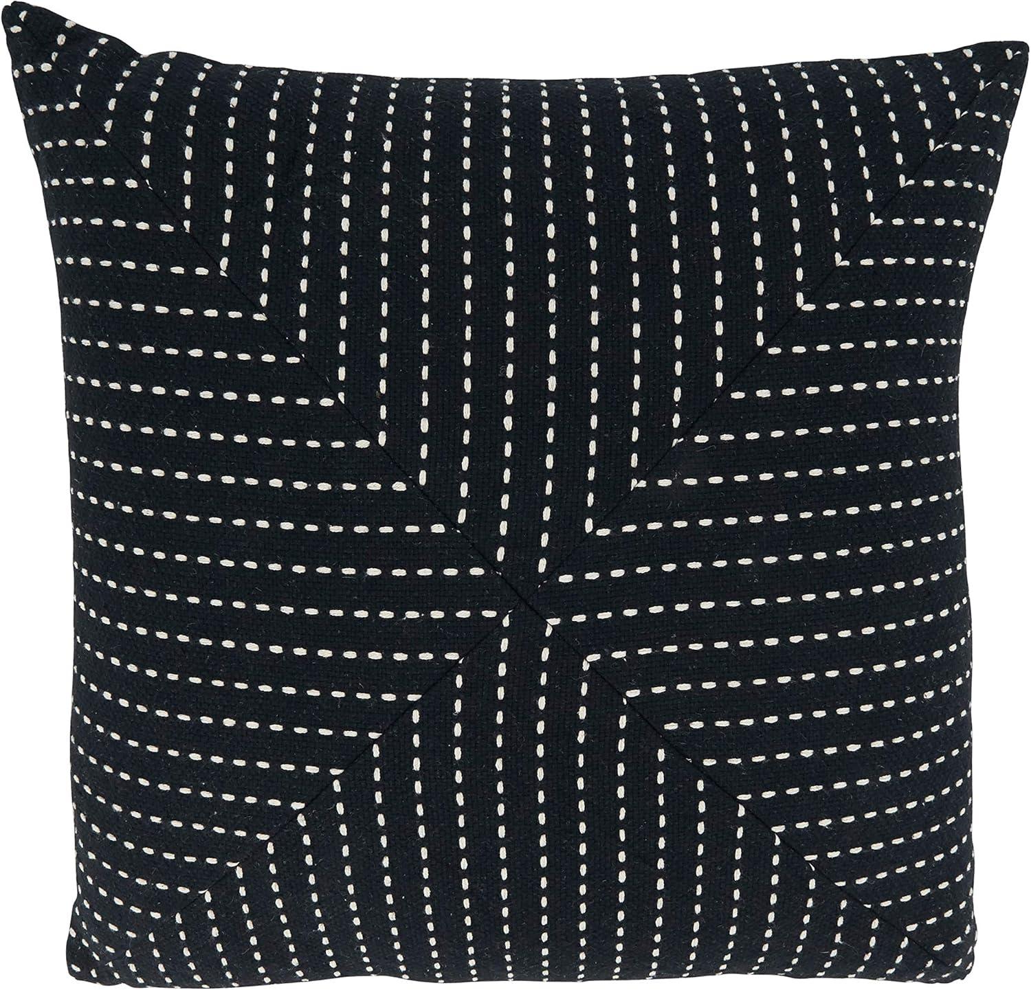 Black Cotton Patchwork Stitch Euro Pillow Cover