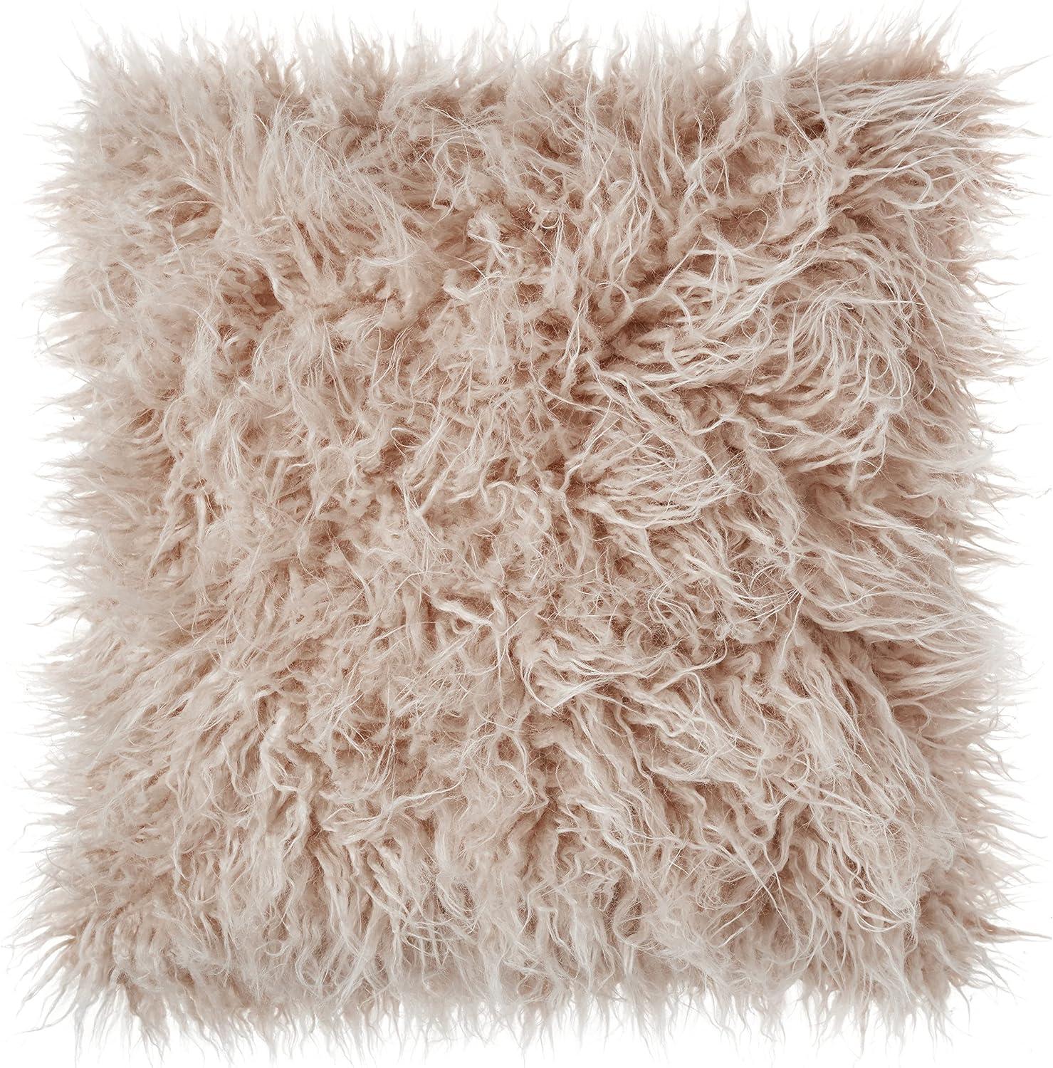 Poly Filled Faux Mongolian Fur Throw Pillow - Saro Lifestyle