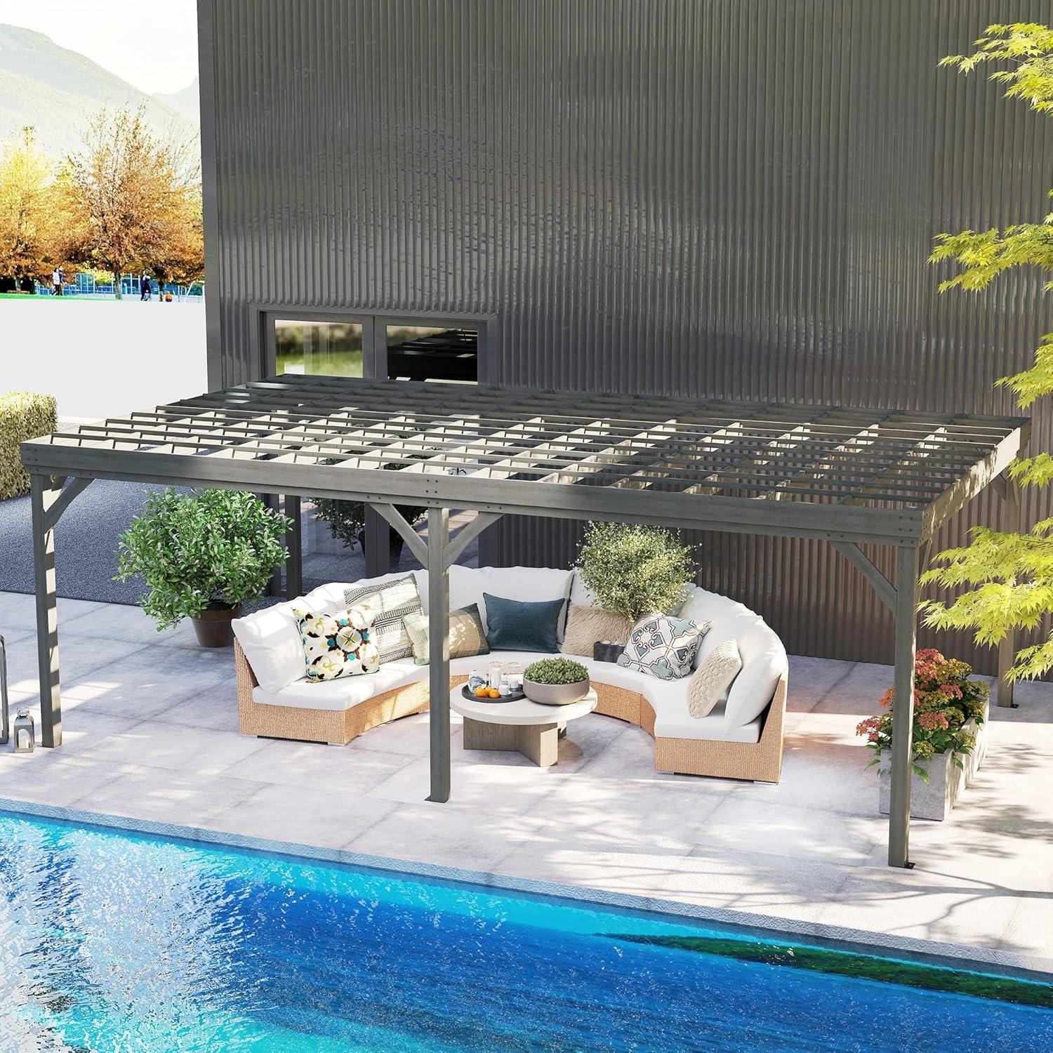 Outsunny 12' x 20' Wooden Pergola Grape Trellis, Outdoor Gazebo for Garden, Patio, Backyard, Deck, Gray