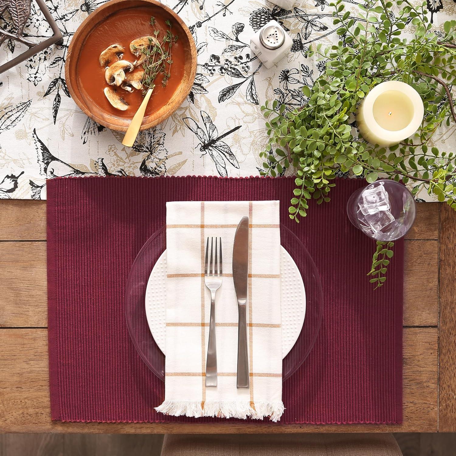 DII Ribbed Solid Placemat Set 6 Piece, Barn Red, 13x19"