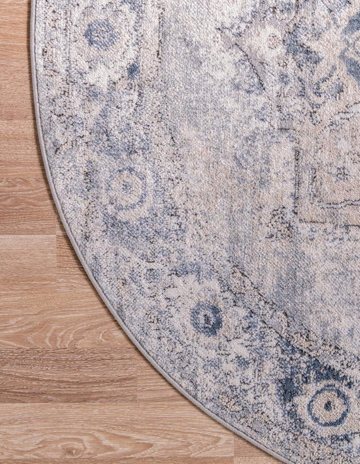 Rugs.com Oregon Collection Rug – 5 Ft Round Gray Low-Pile Rug Perfect For Kitchens, Dining Rooms