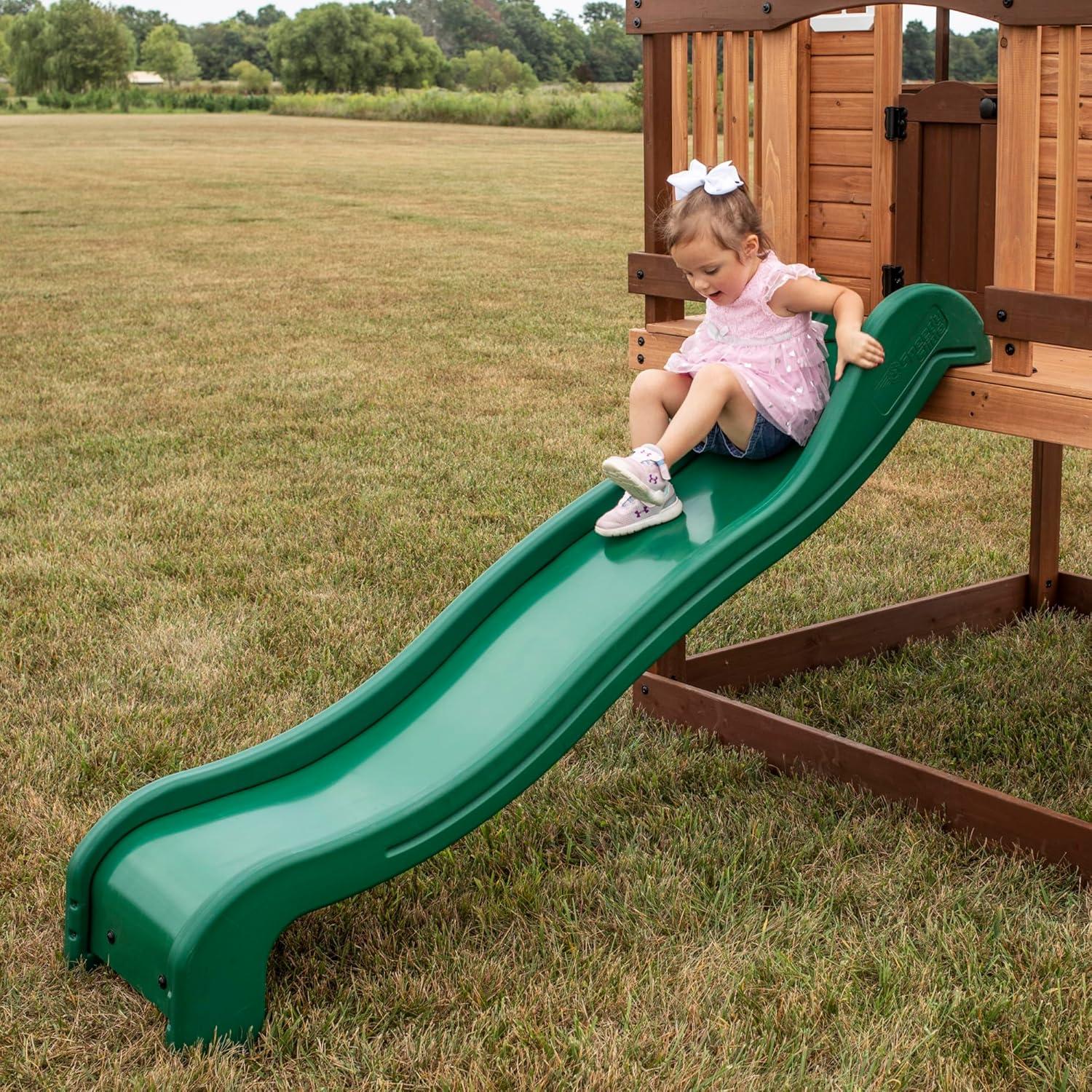 Backyard Discovery Echo Heights Cedar Wooden Elevated Kids Playhouse with Wave Slide, Play Kitchen, and Deck & Reviews | Wayfair