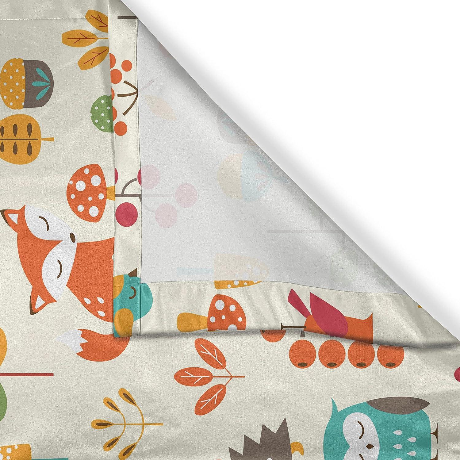 Children Curtains 2 Panels Set, Cute Kids Autumn Pattern with Owl Fox Squirrel Birds Animal Leaves Artsy Print, Window Drapes for Living Room Bedroom, 55W X 39L Inches, Multicolor, by Ambesonne