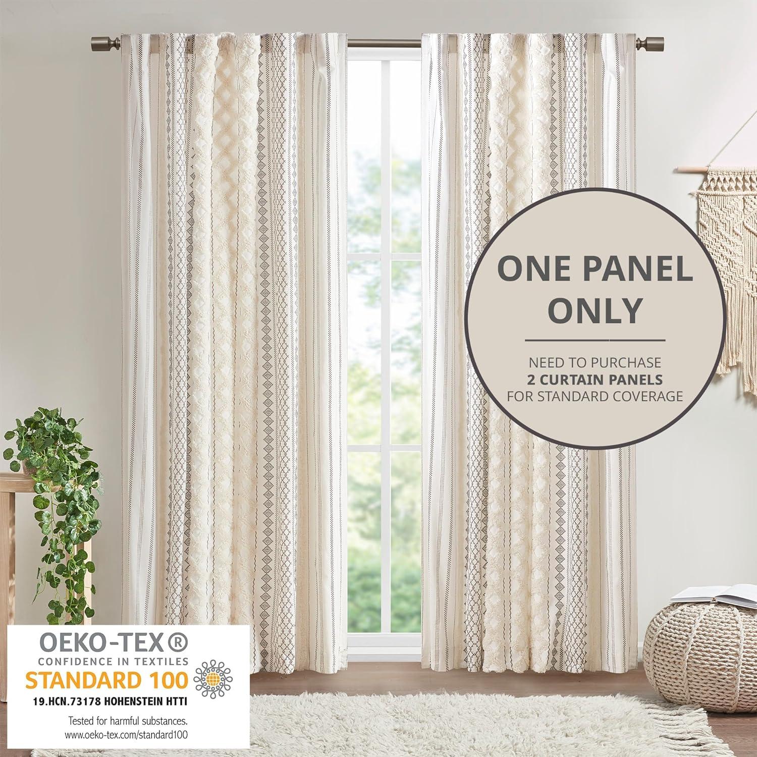 Ivory Cotton Chenille Stripe Room Darkening Curtain Panel