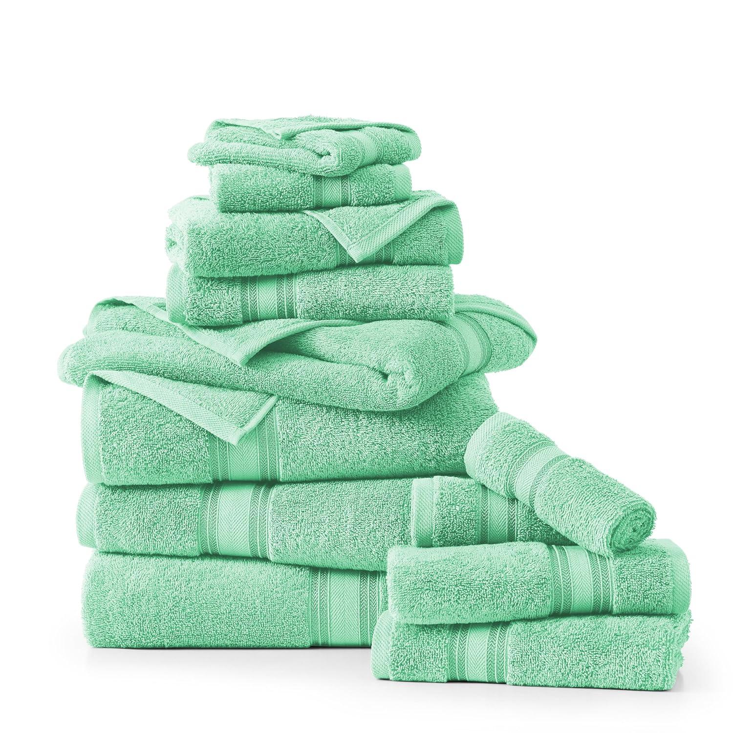 LANE LINEN Luxury Bath Towels Set - 12 Piece Set, 100% CottonBathroom Towels, Zero Twist, Shower Towels, Extra Absorbent Bath Towel, Super Soft, 4 Bath Towels, 4 Hand Towels, 4 Wash Cloths - Aqua Sky