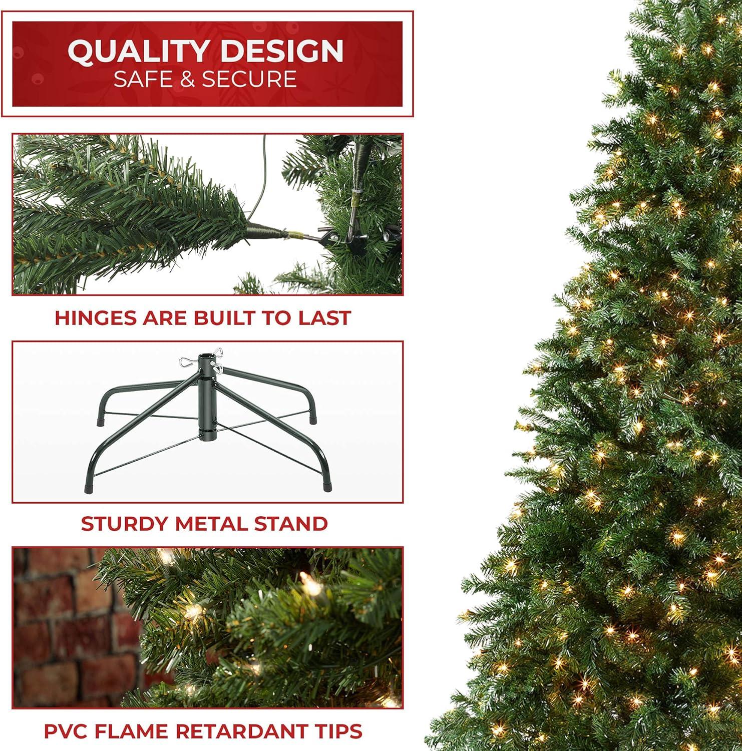 Casafield Realistic Pre-Lit Green Spruce Artificial Holiday Christmas Tree with Sturdy Metal Stand