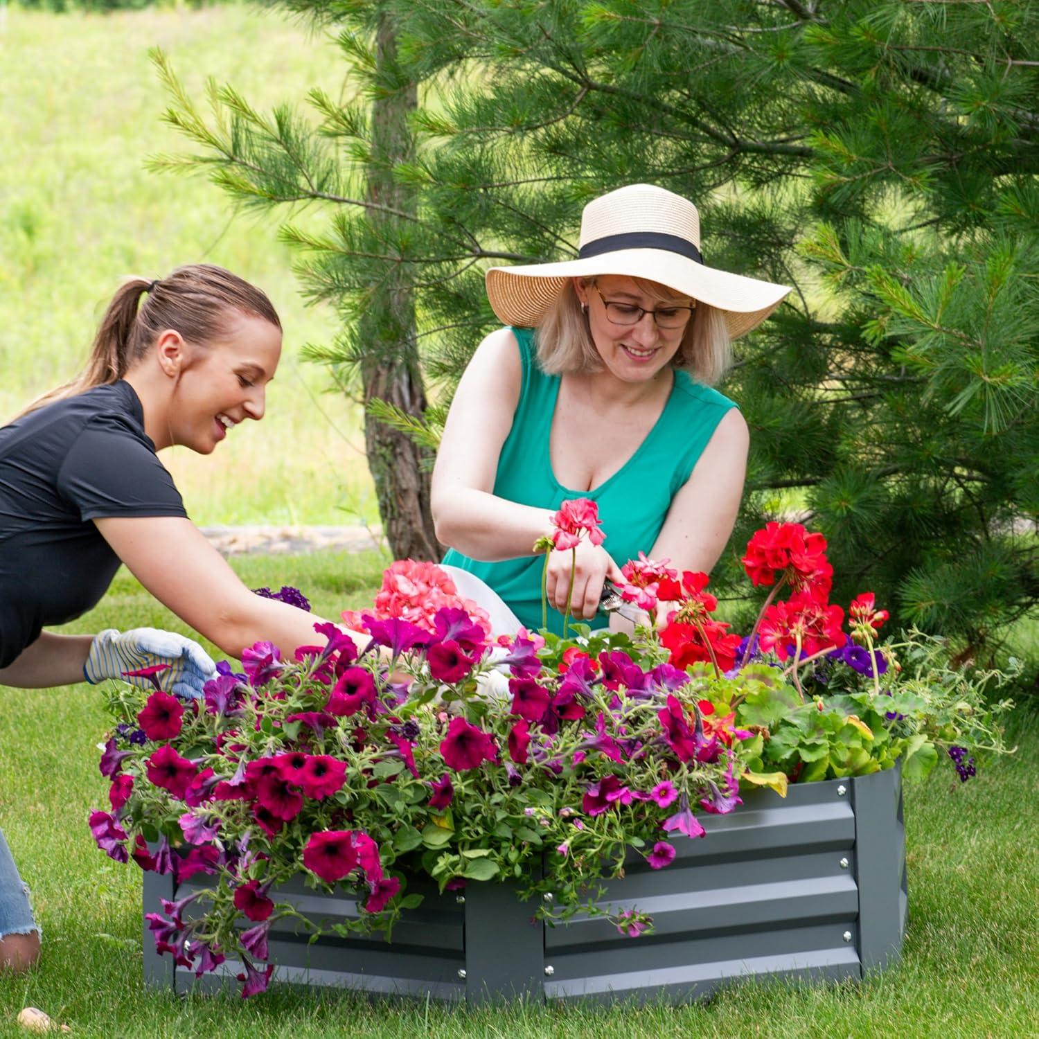Sunnydaze Galvanized Steel Hexagon-Shaped Raised Garden Bed - Gray