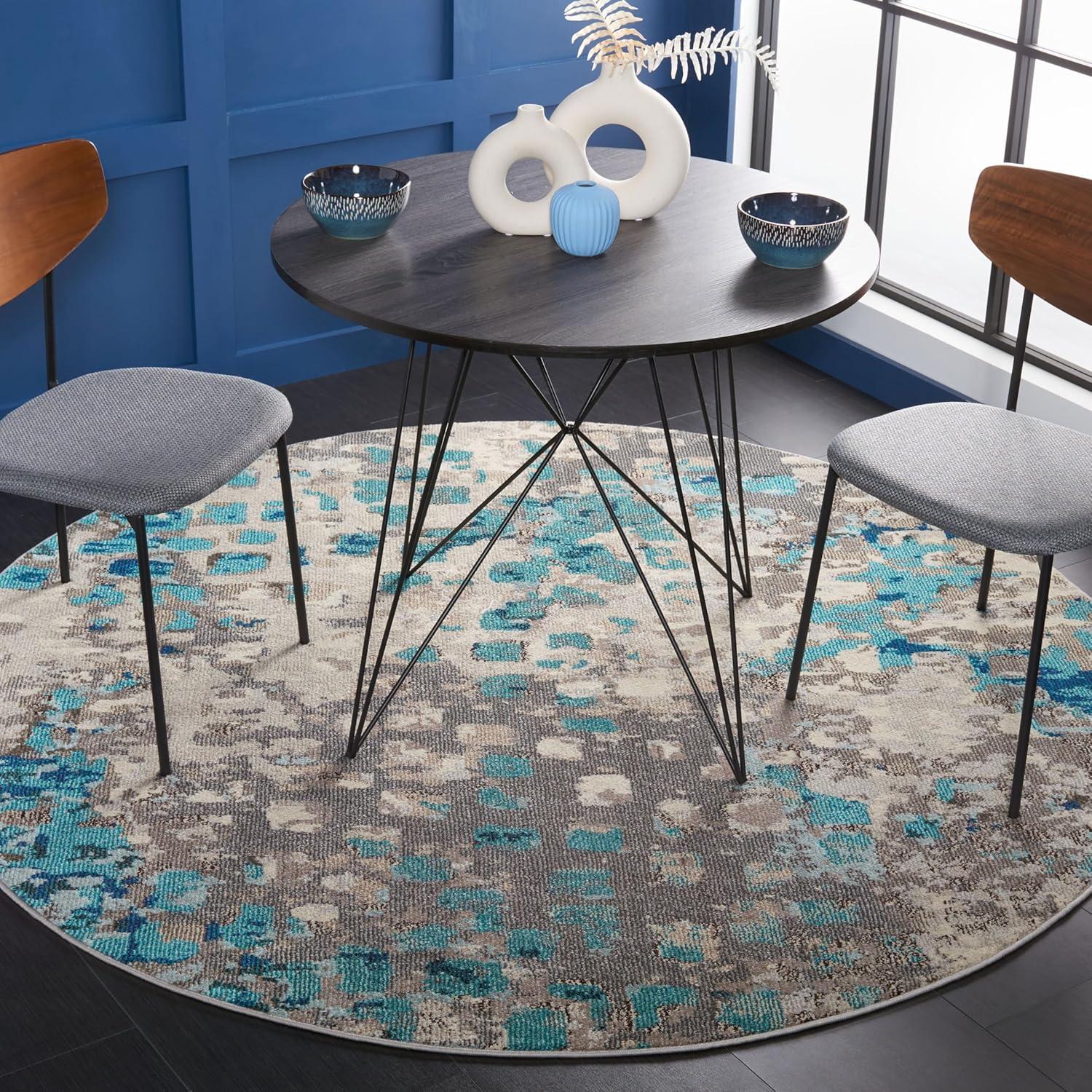 Monaco MNC225 Power Loomed Indoor Area Rug - Grey/Light Blue - 9' Round - Safavieh.