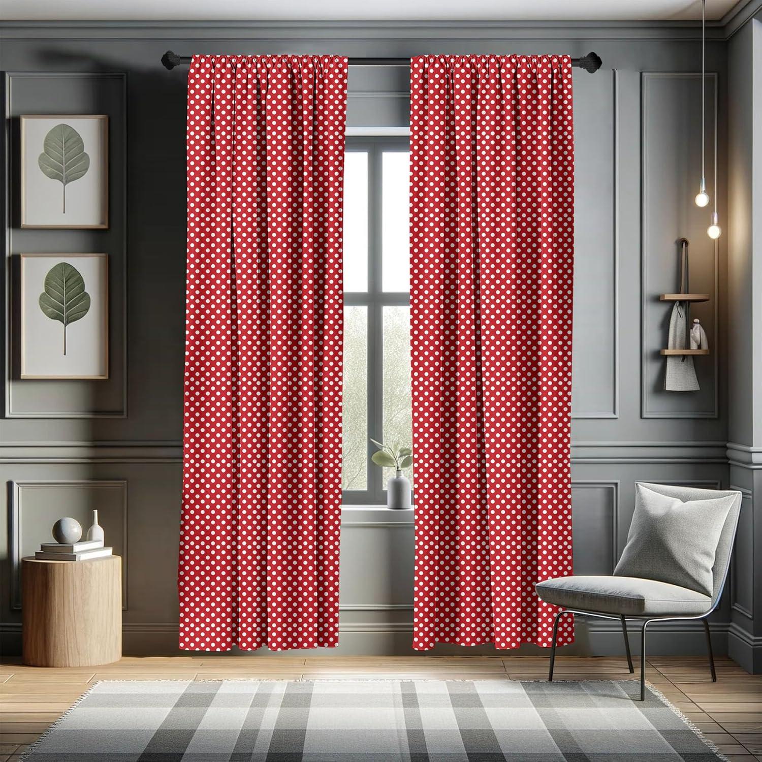 Ambesonne Retro Curtains, Polka Dots Circular Forms, Pair of 28"x63", Vermilion