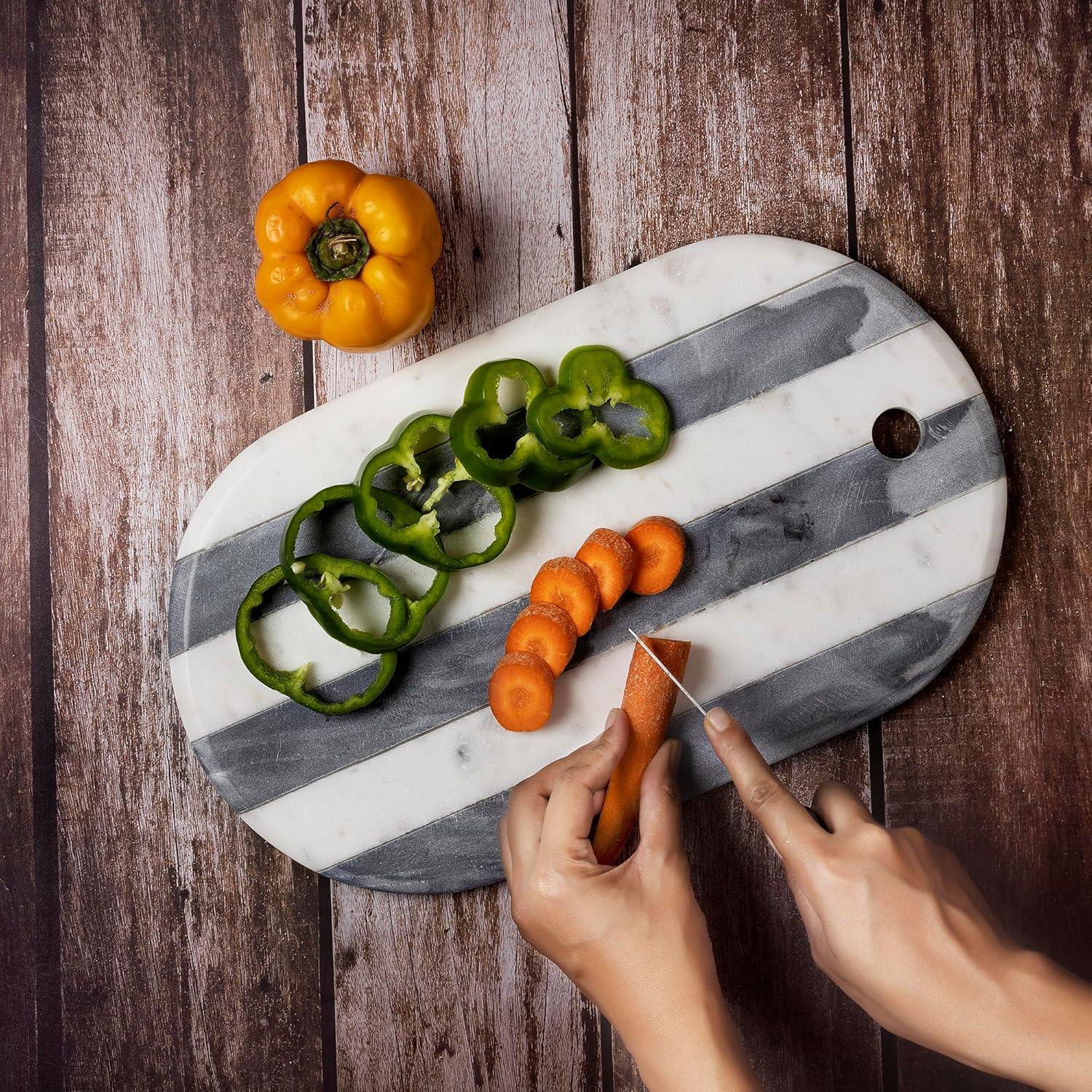 GoCraft White & Grey Marble Cutting Board | Decorative Marble Cheese Tray Charcuterie Platter Serving Chopping Board for Meats Breads Fruits (15.25" L x 9" W)