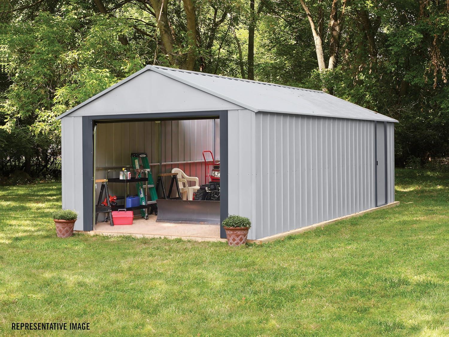 Murryhill 12' x 31' Gray Galvanized Steel Garage Kit with Shelving