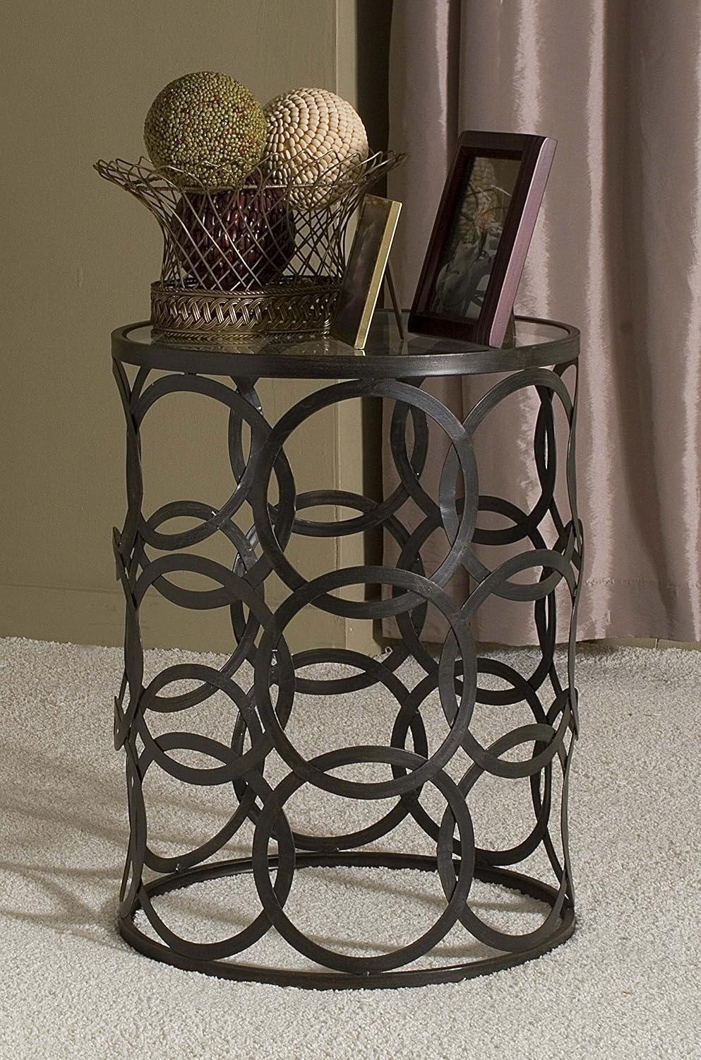 Bronze Round Metal and Glass Side Table