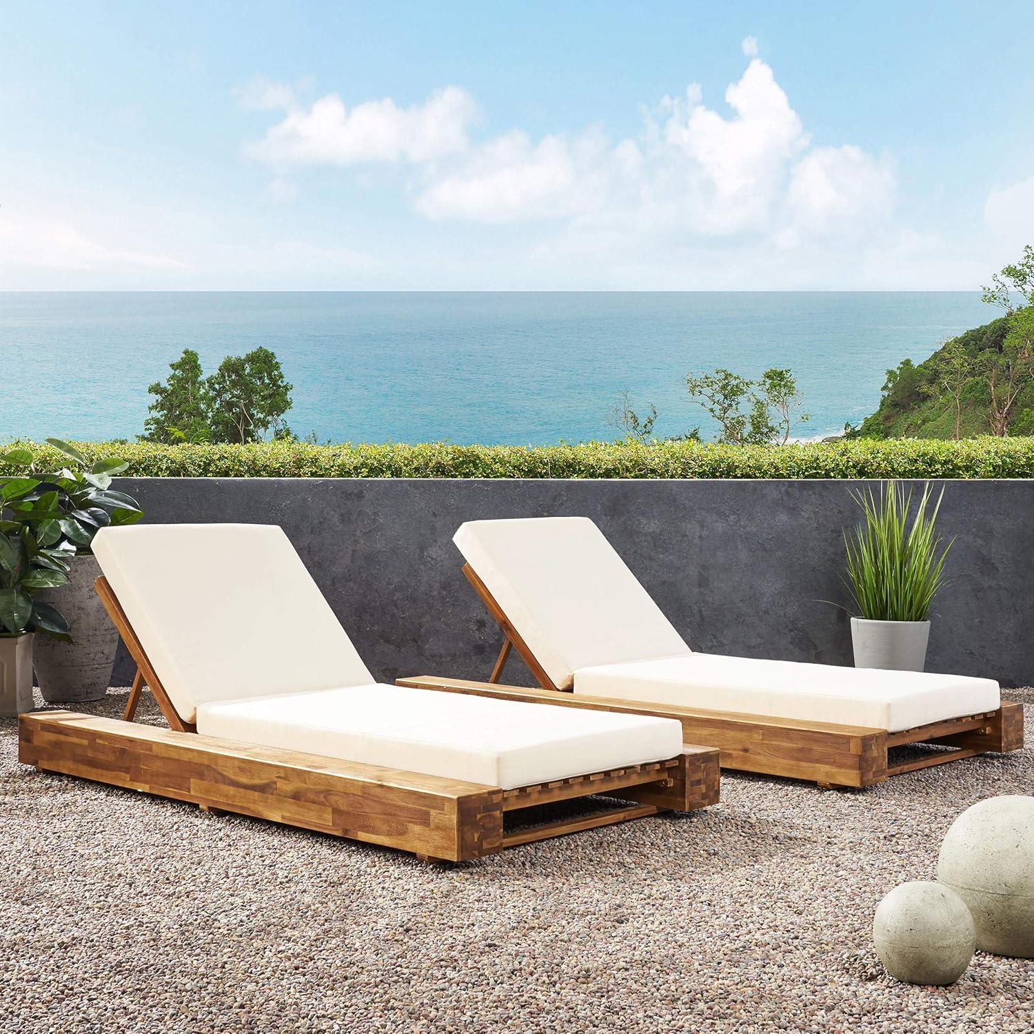 Donnie 39'' Outdoor Acacia Chaise Lounge (Set of 2)