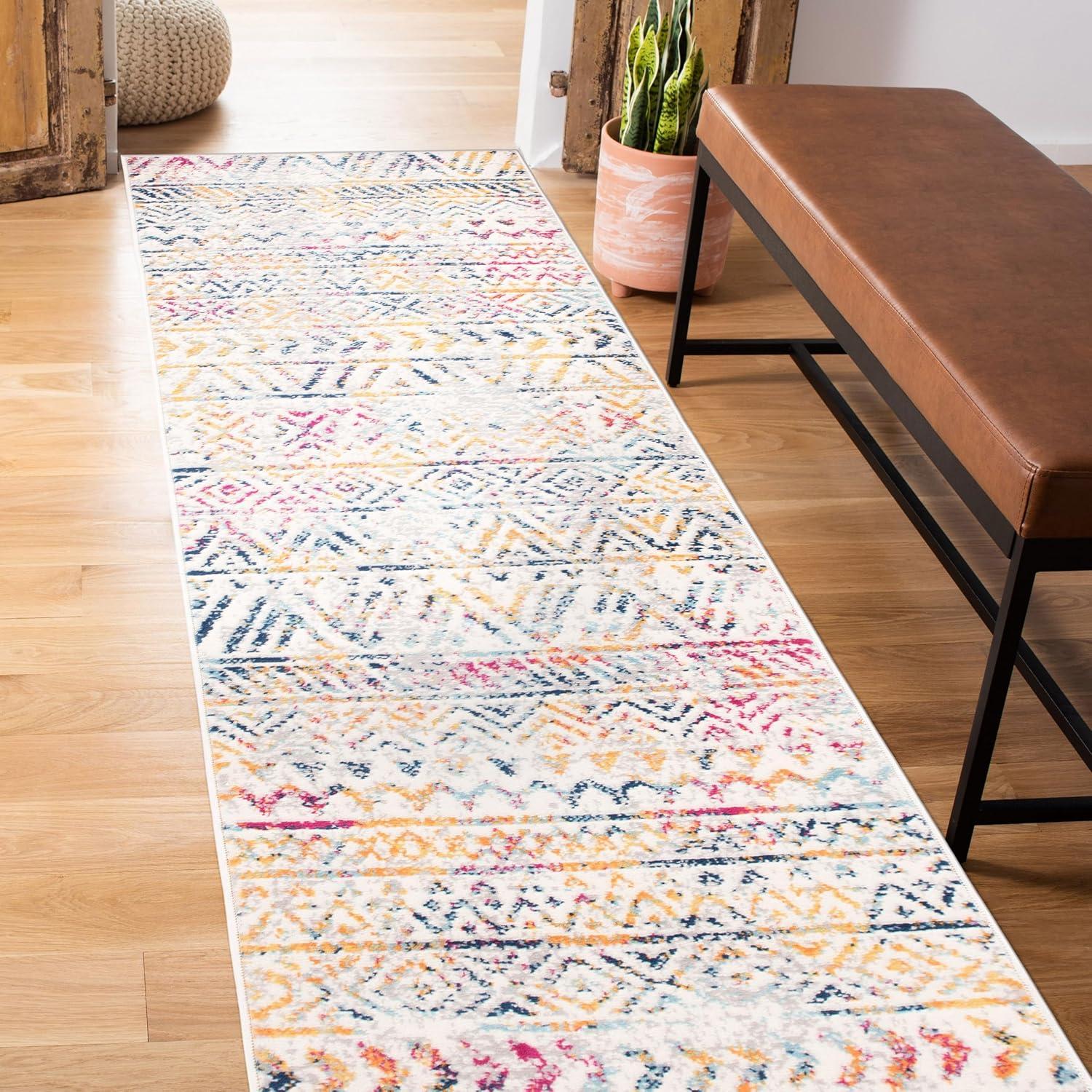 World Rug Gallery Geometric Distressed Bohemian Multicolored 2' x 7' Runner Rug