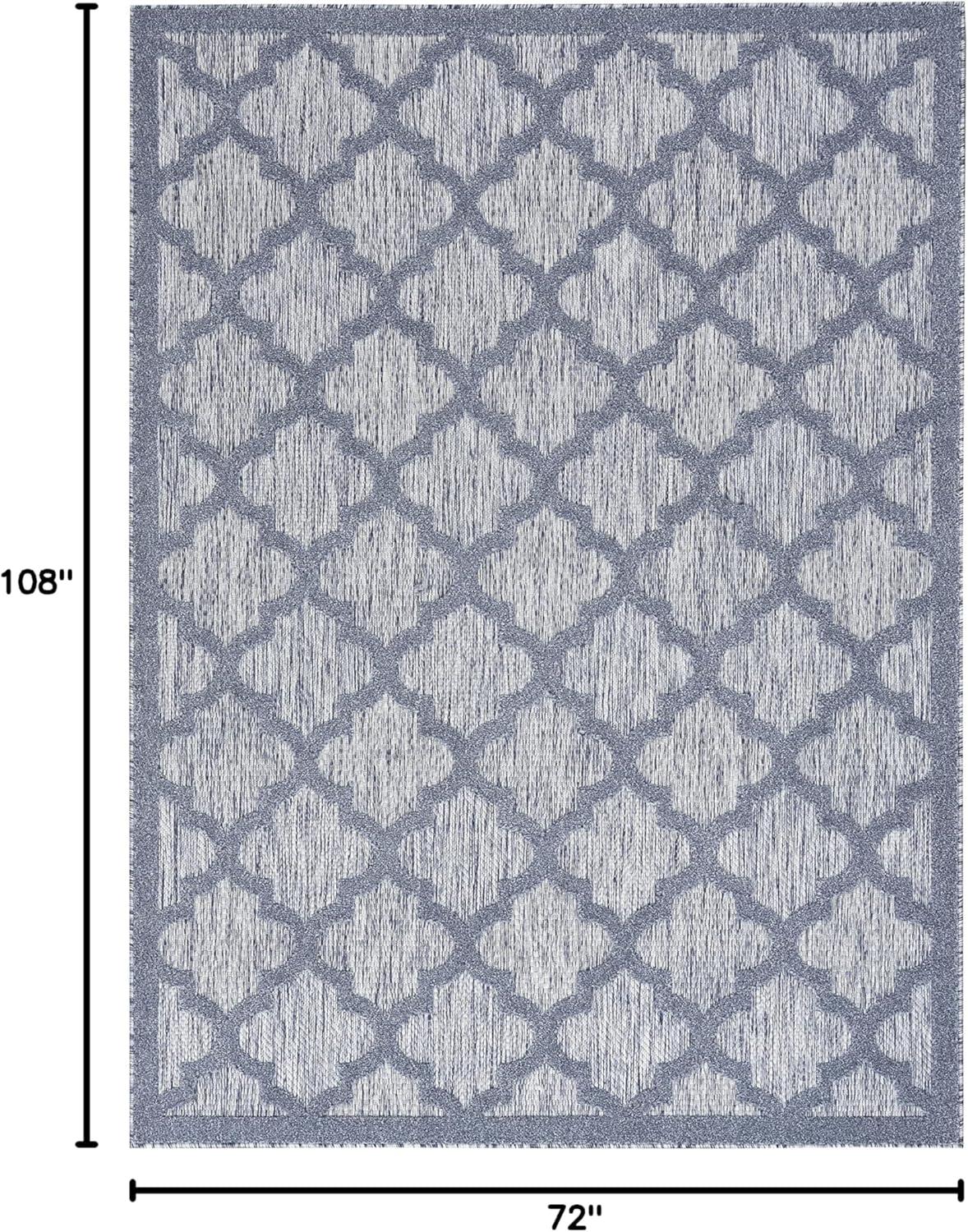 Nourison Easy Care Trellis Flatweave Indoor Outdoor Area Rug 6' x 9' Denim Blue
