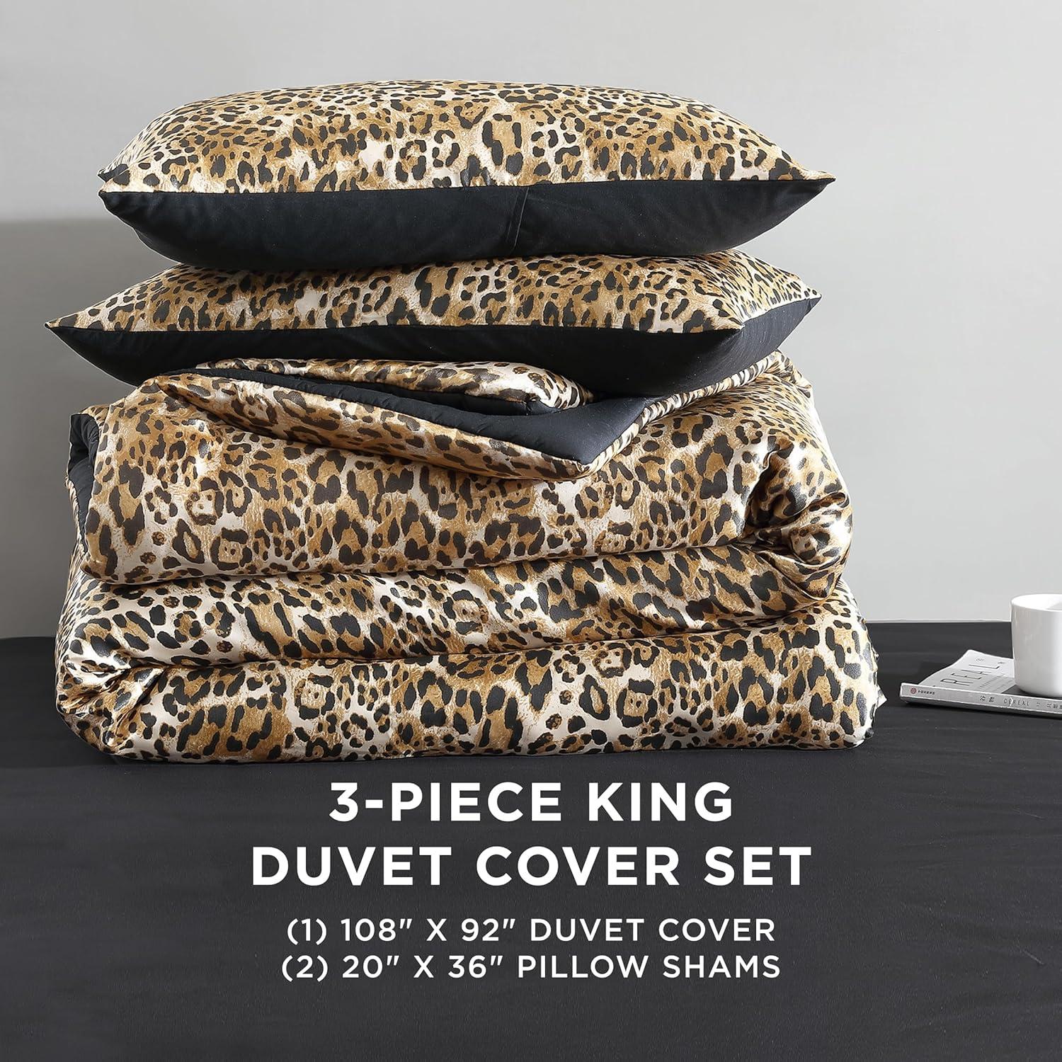 Juicy Couture Cheetah Leopard Print Reversible Satin Duvet Cover & Shams Bedding Sets