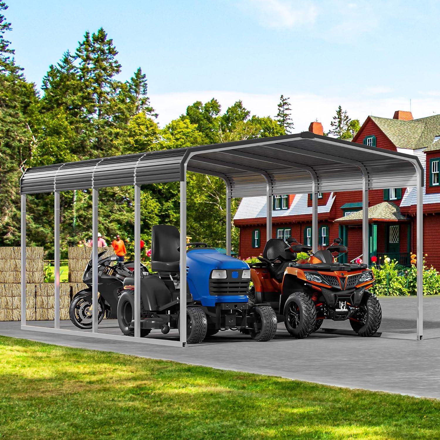 Tolead 12' x 20' Outdoor Metal Carport, Heavy Duty Galvanized Steel Car Canopy for Truck, SUV, Boat, Grey