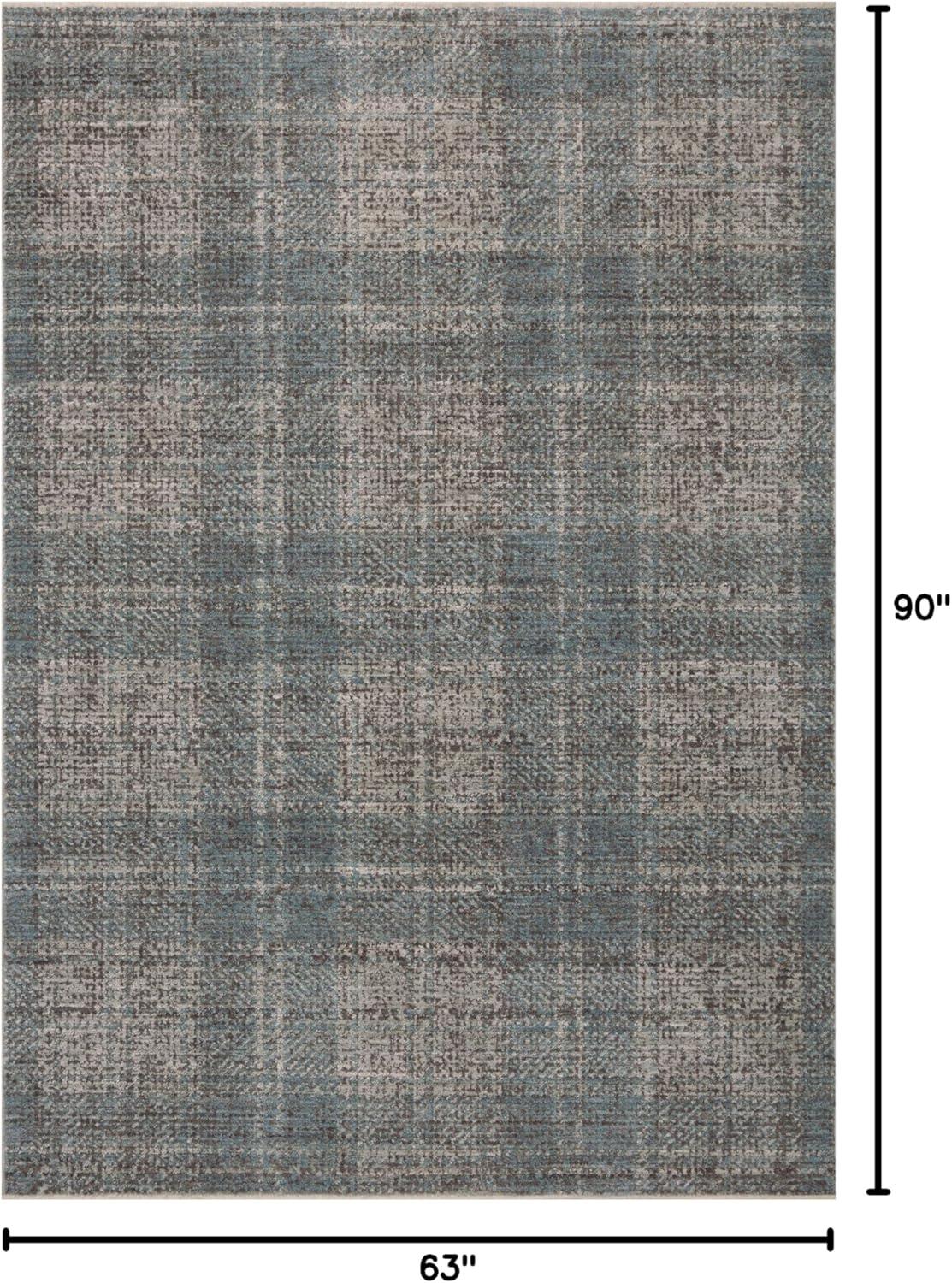 Denim and Charcoal Flatweave Plaid 5'-3" x 7'-6" Area Rug