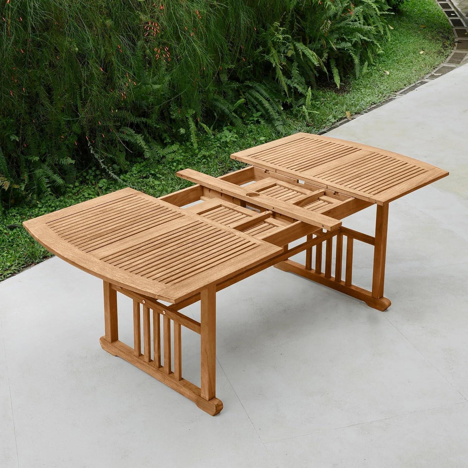 Cambridge Casual 6pc Caterina Teak Wood Outdoor Dining Set with Beige Cushion: Weather-Resistant, 2" Umbrella Hole, Galvanized Steel Hardware