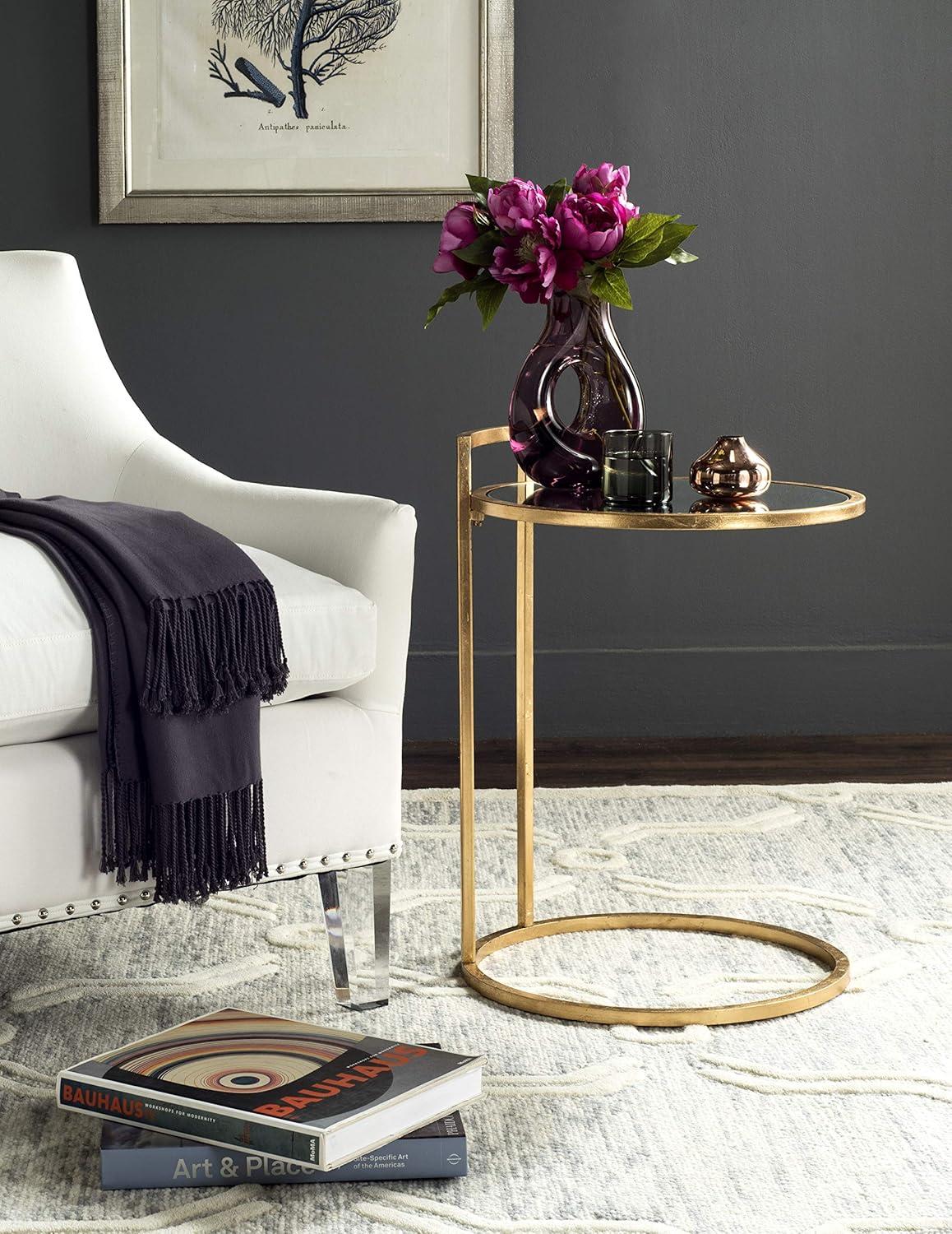 Calvin Round Gold Leaf End Table - Gold/Mirror - Safavieh.