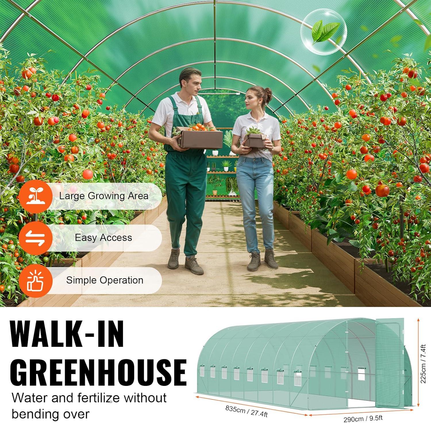 Large Green PE Walk-In Tunnel Greenhouse with Galvanized Steel Frame