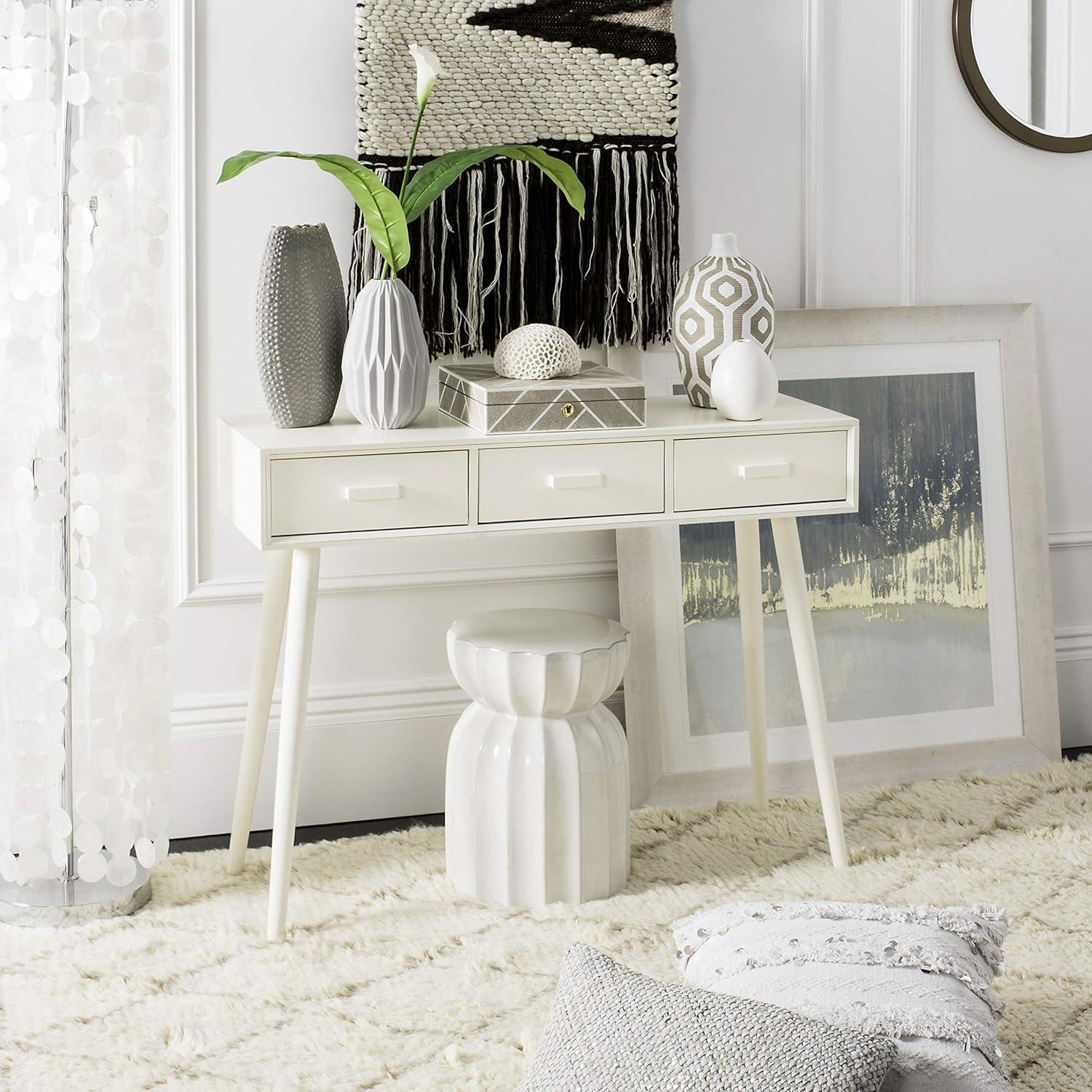 Elegant Transitional White Mirrored 3-Drawer Console Table