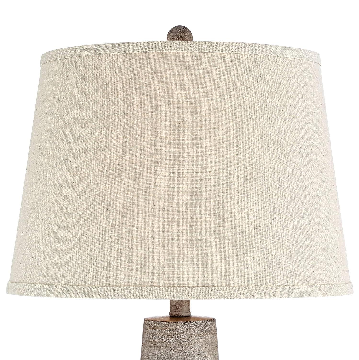 Regency Hill Glenn Rustic Country Cottage Table Lamps 27" Tall Set of 2 Brushed Gray Terra Cotta Beige Fabric Shade for Bedroom Living Room Nightstand