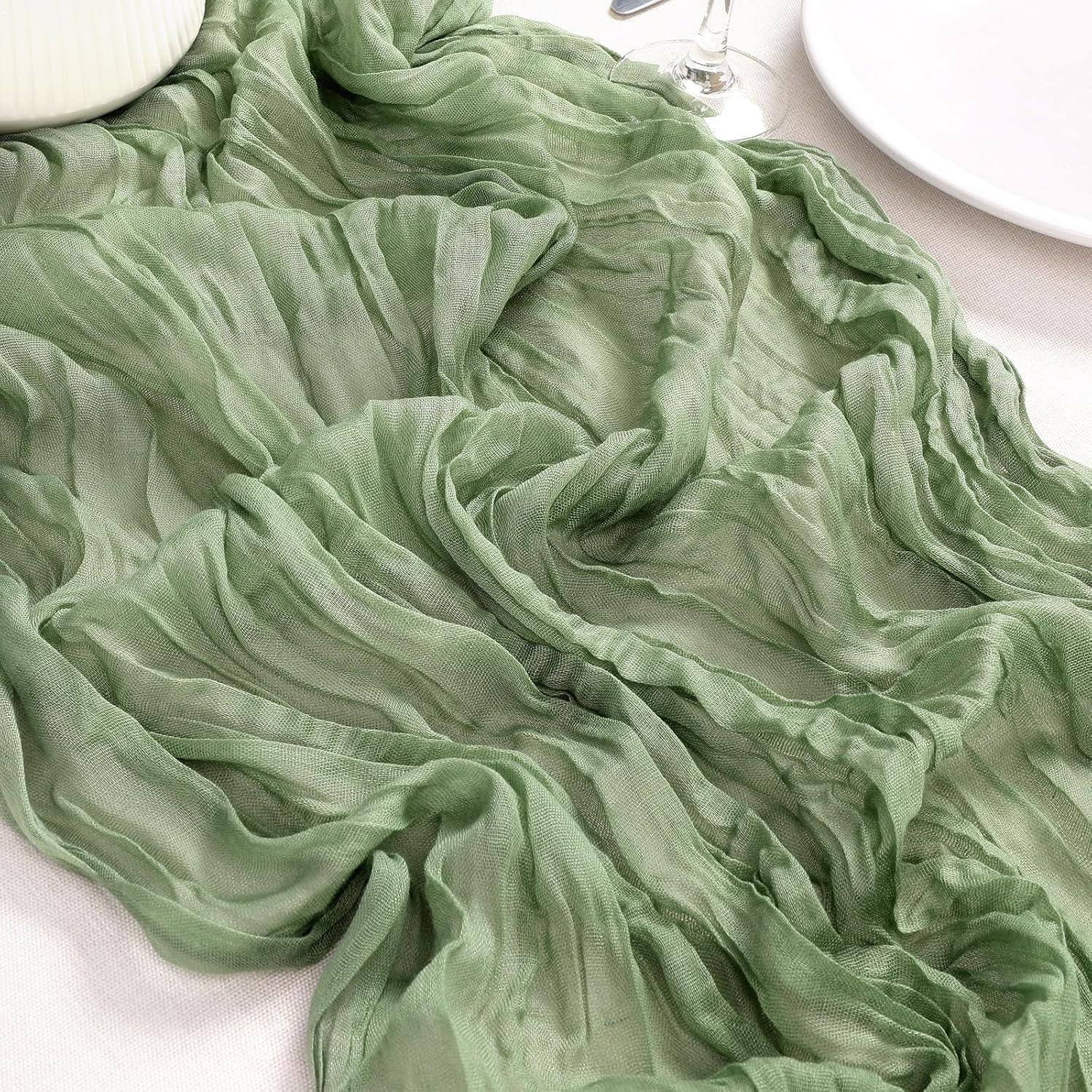 Mint Green Cheesecloth Table Runner 6 Pack 35" Boho Gauze Runner 120 inches Long Tablecloth Runner Rustic Sheer Fabric Bulk for Baby Shower Wedding Bridal Birthday Party Table Decorations