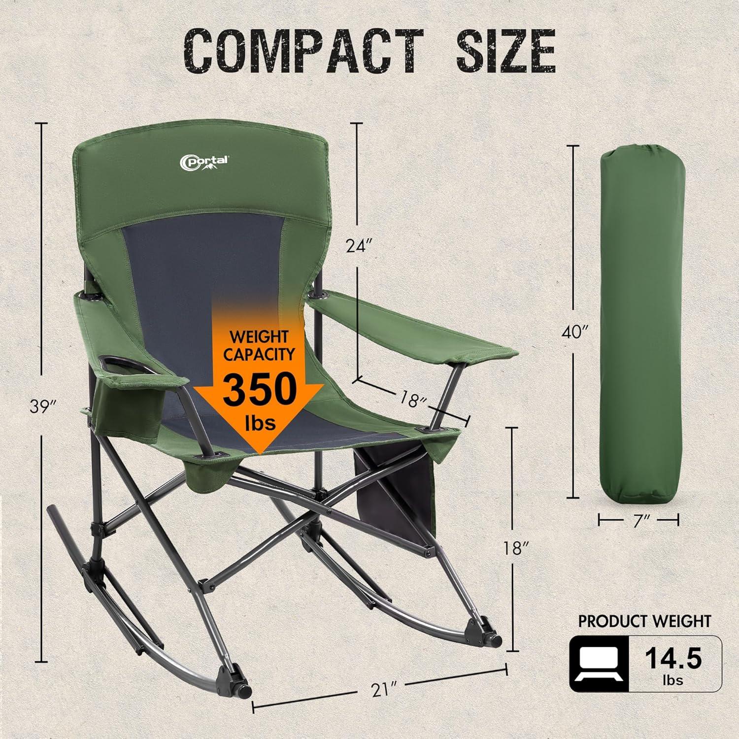 Green Folding Portable Rocking Chair with Cup Holder