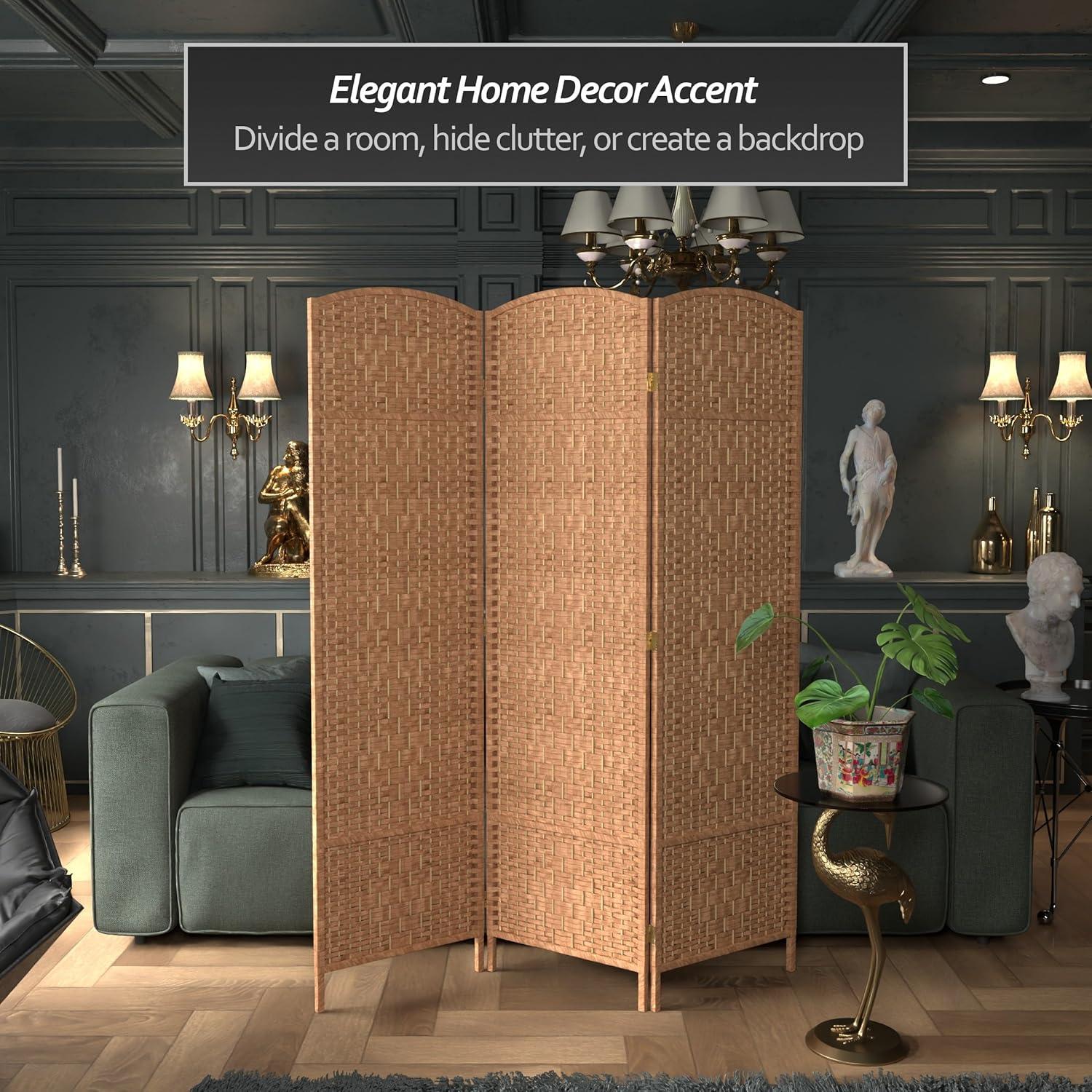 Oriental Furniture 6 ft. Tall Diamond Weave Room Divider - Natural - 3 Panel