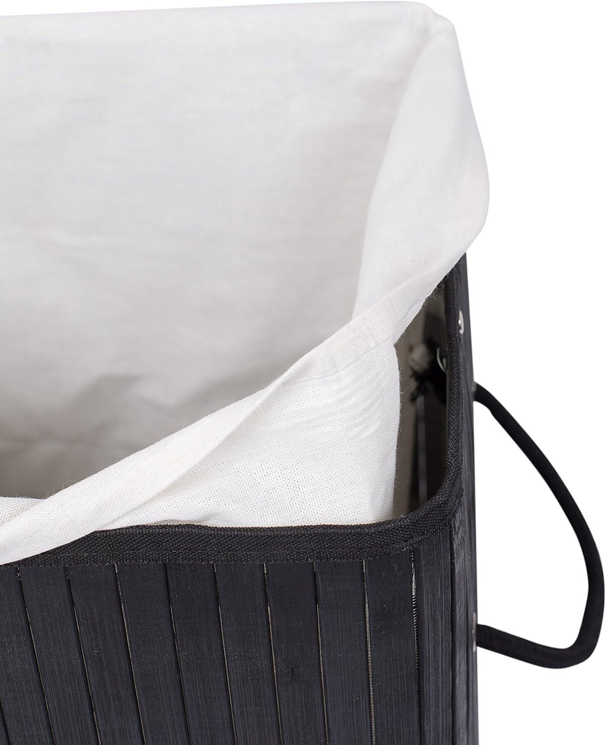 Square Laundry Hamper, Laundry Basket, Bamboo Collapsible Hamper with Lid, String and Cloth Liner for Bedroom, Living Room, Bathroom, Toilet, Hotel, Black