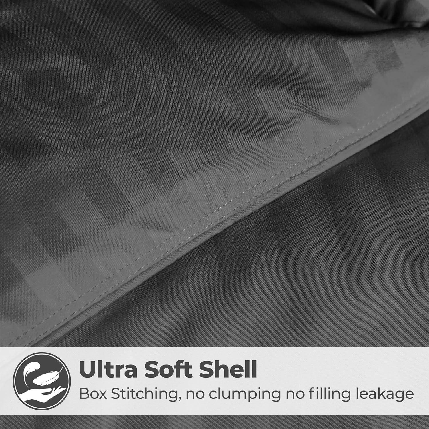 Superior Striped Reversible Box-Quilt Brushed Microfiber Medium Weight Down Alternative Comforter
