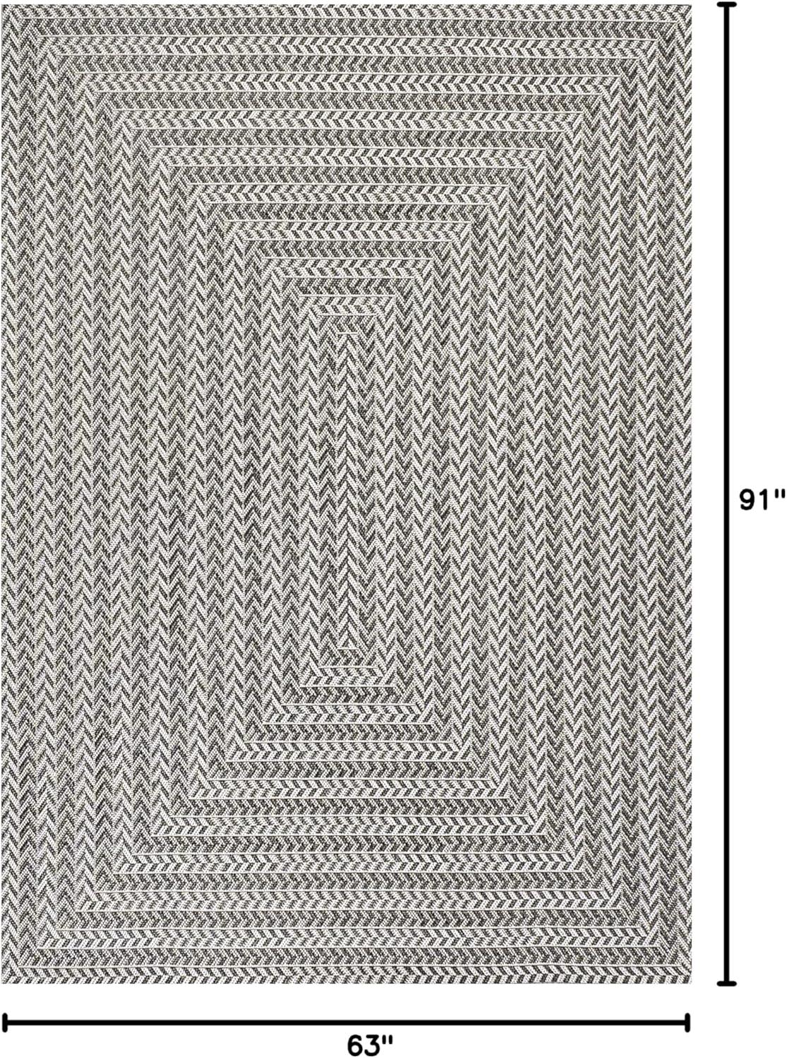 5' x 8' Chevron Modern Concentric Squares Indoor/Outdoor Area Rug, Black/Light Gray - JONATHAN Y
