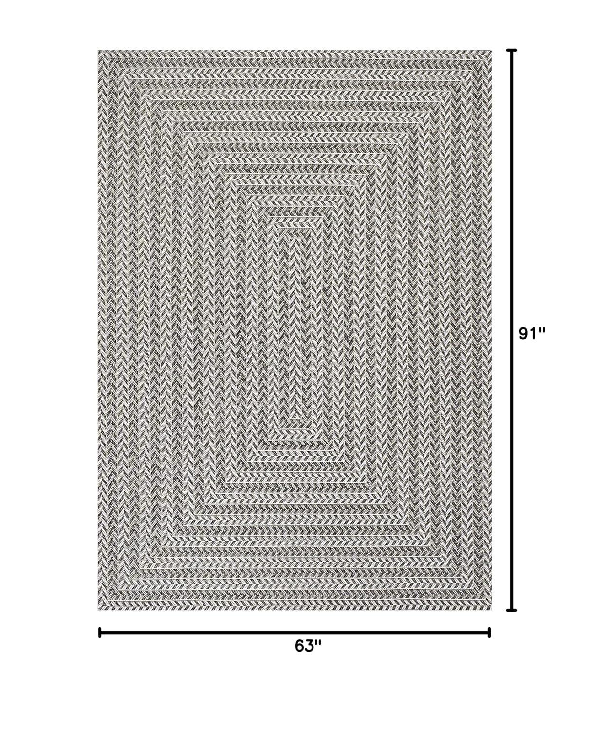 5' x 8' Chevron Modern Concentric Squares Indoor/Outdoor Area Rug, Black/Light Gray - JONATHAN Y