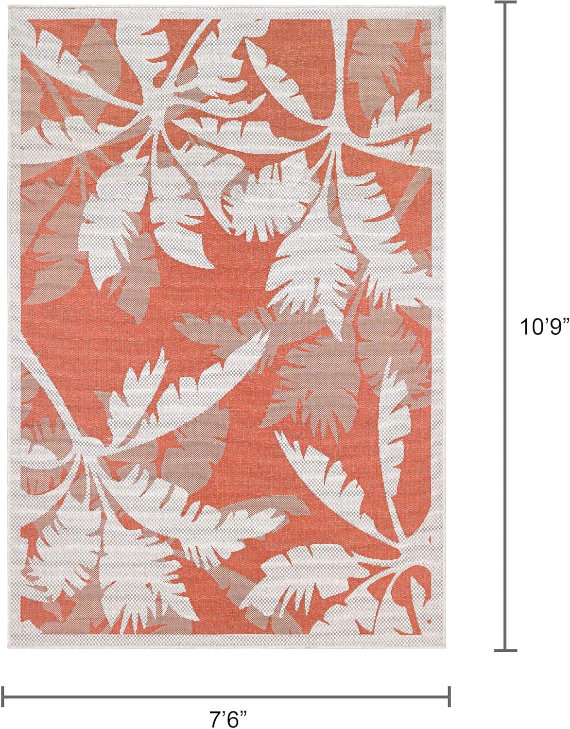 Couristan Monaco Coastal Flora Indoor / Outdoor Area Rug, Ivory-Orange, 7'6" x 10'9"