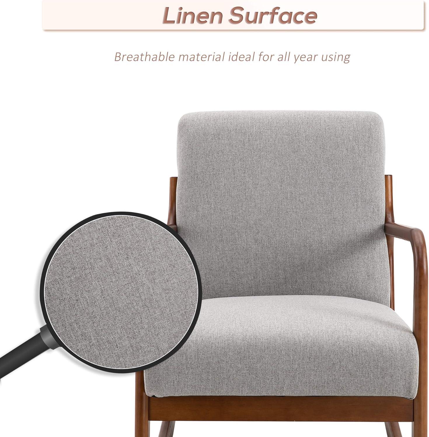 HOMCOM Upholstered Rocking Armchair with Wood Base and Linen Fabric Padded Seat for Living Room