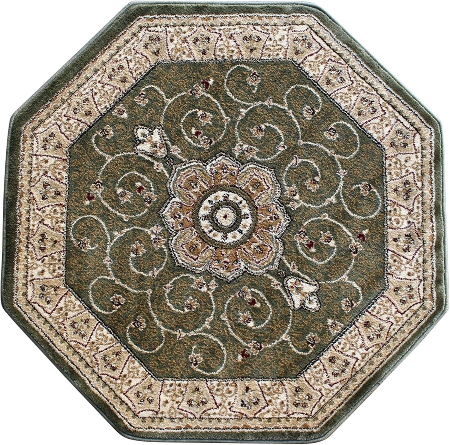 Flash Furniture Portman Collection Octagonal Traditional Beige, Green Area Rug, 4' x 4'