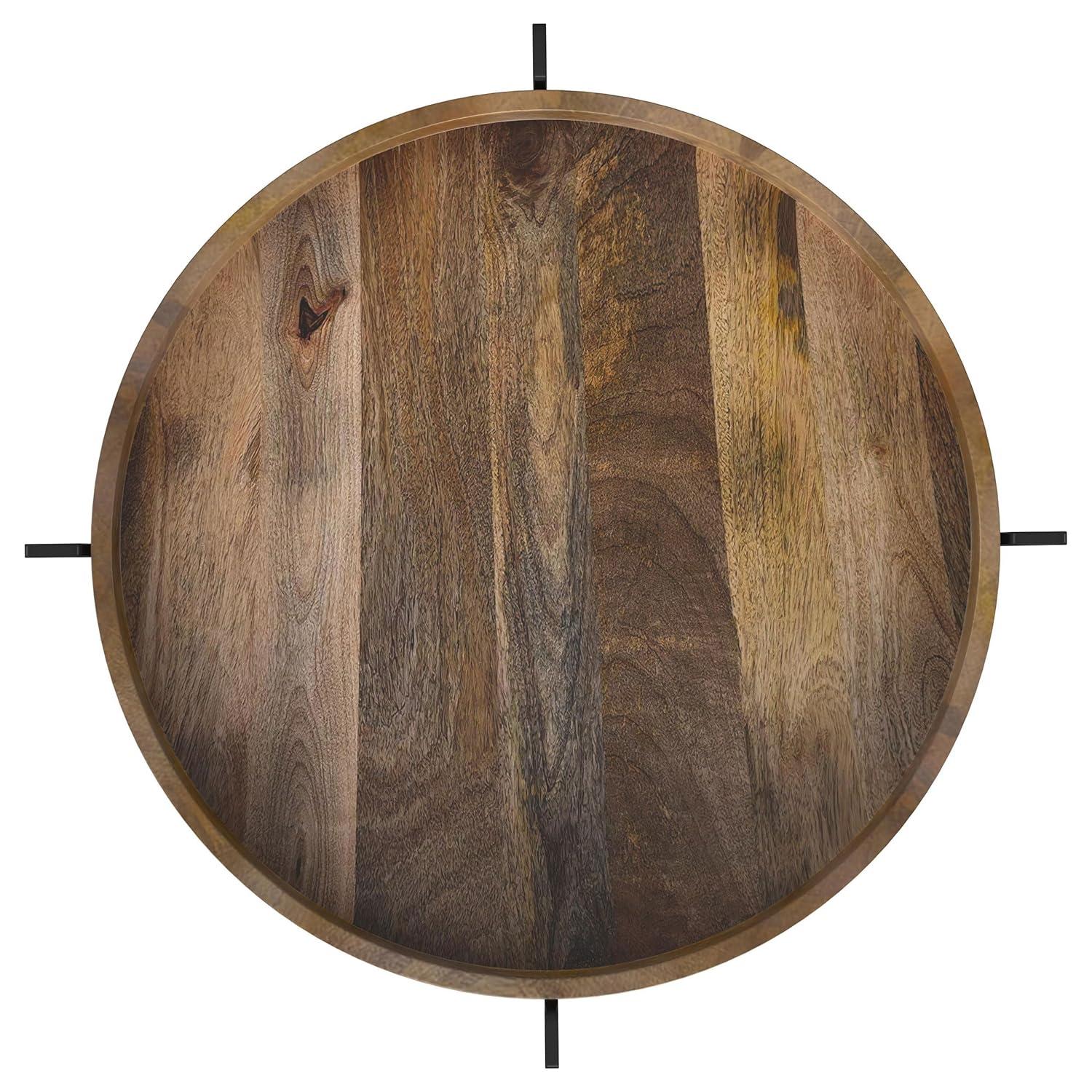 Round Accent Table with Marble Shelf Natural and Black