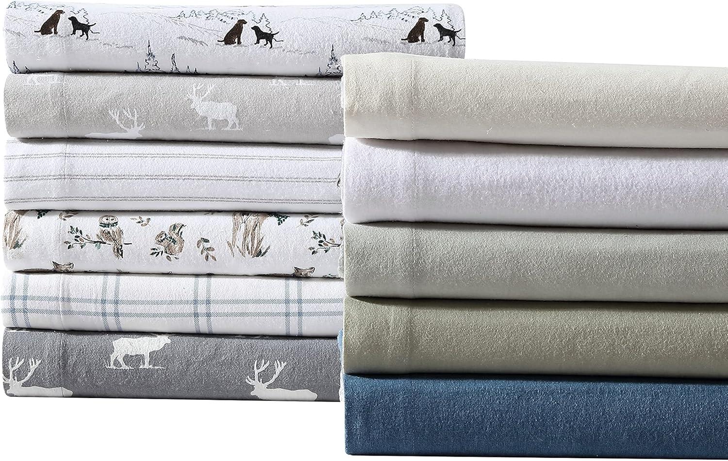 Twin White Cotton Flannel Sheet Set with Dog Print